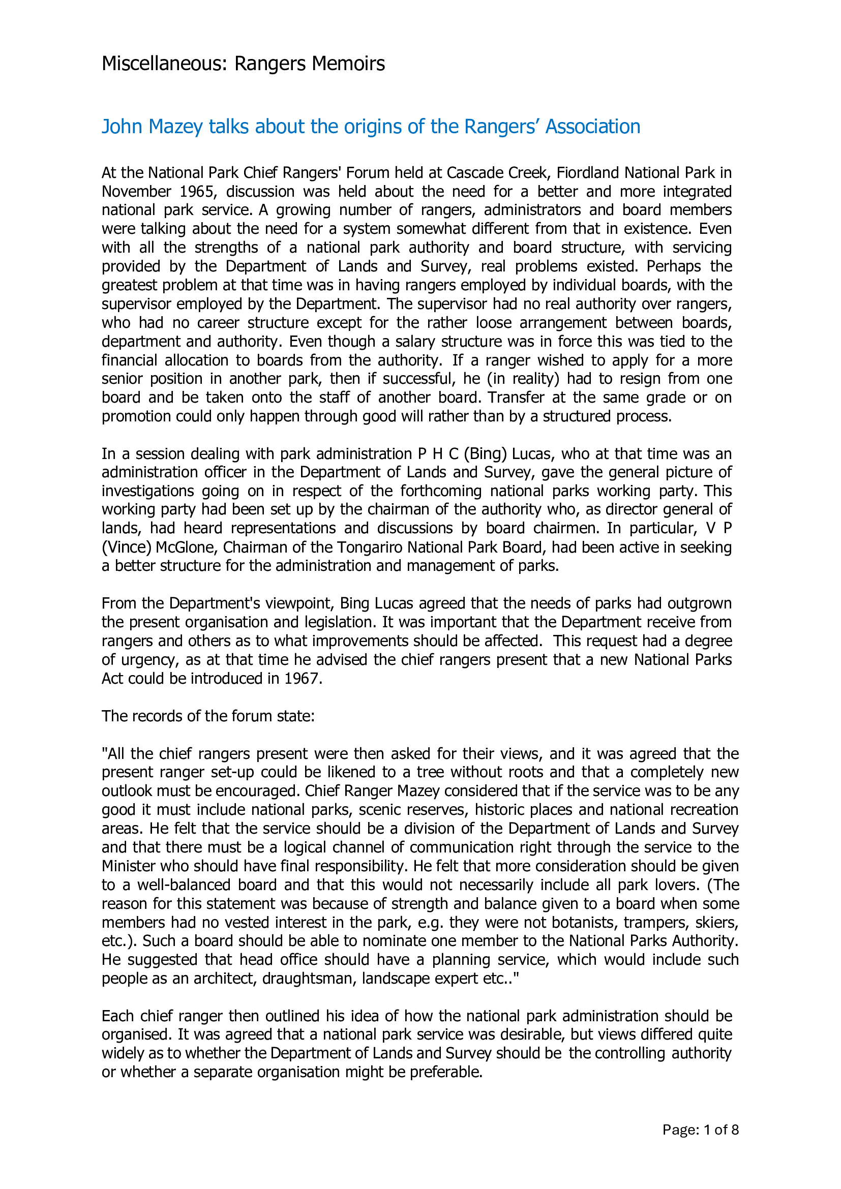 Origins of the Rangers' Association