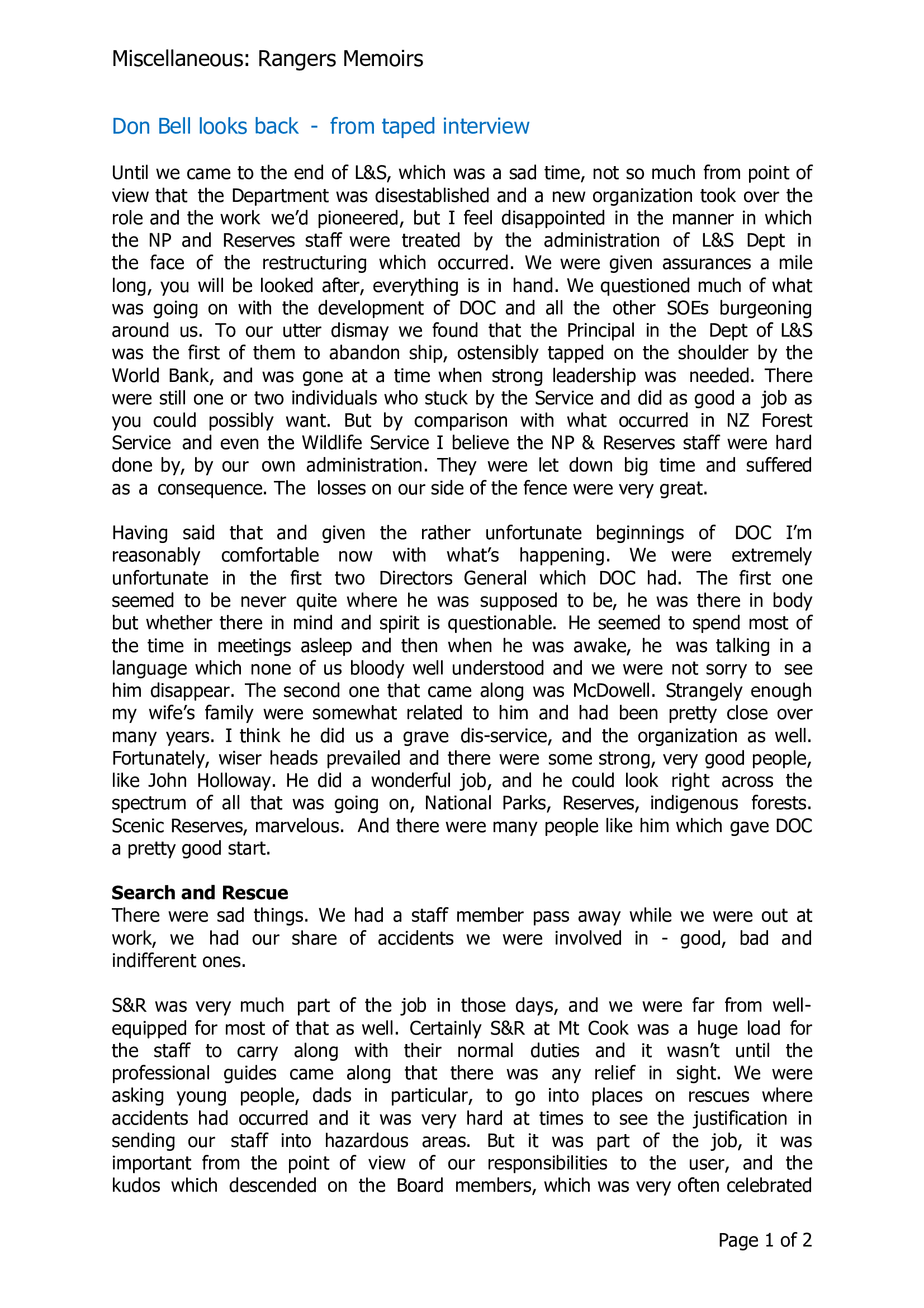 Don Bell looks back - from taped interview