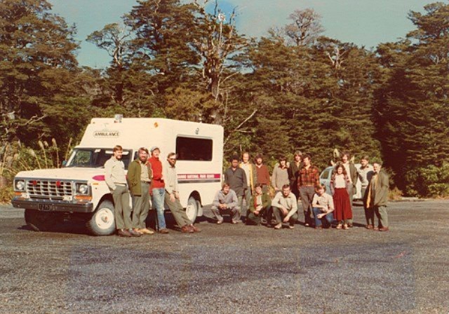 Park staff with new ambulance: Tongariro National Park 1979