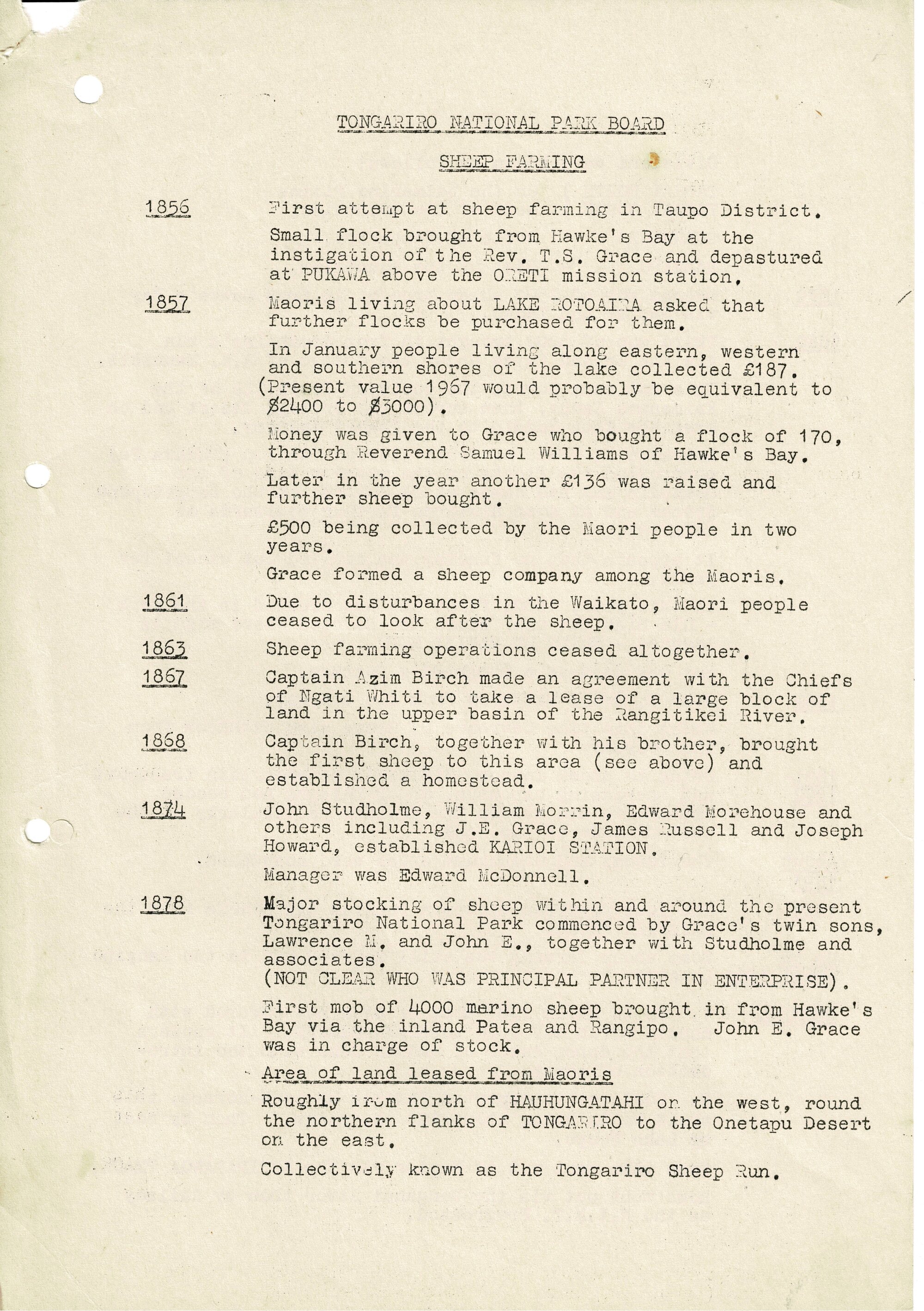 Tongariro National Park Sheep Farming 1856-1900