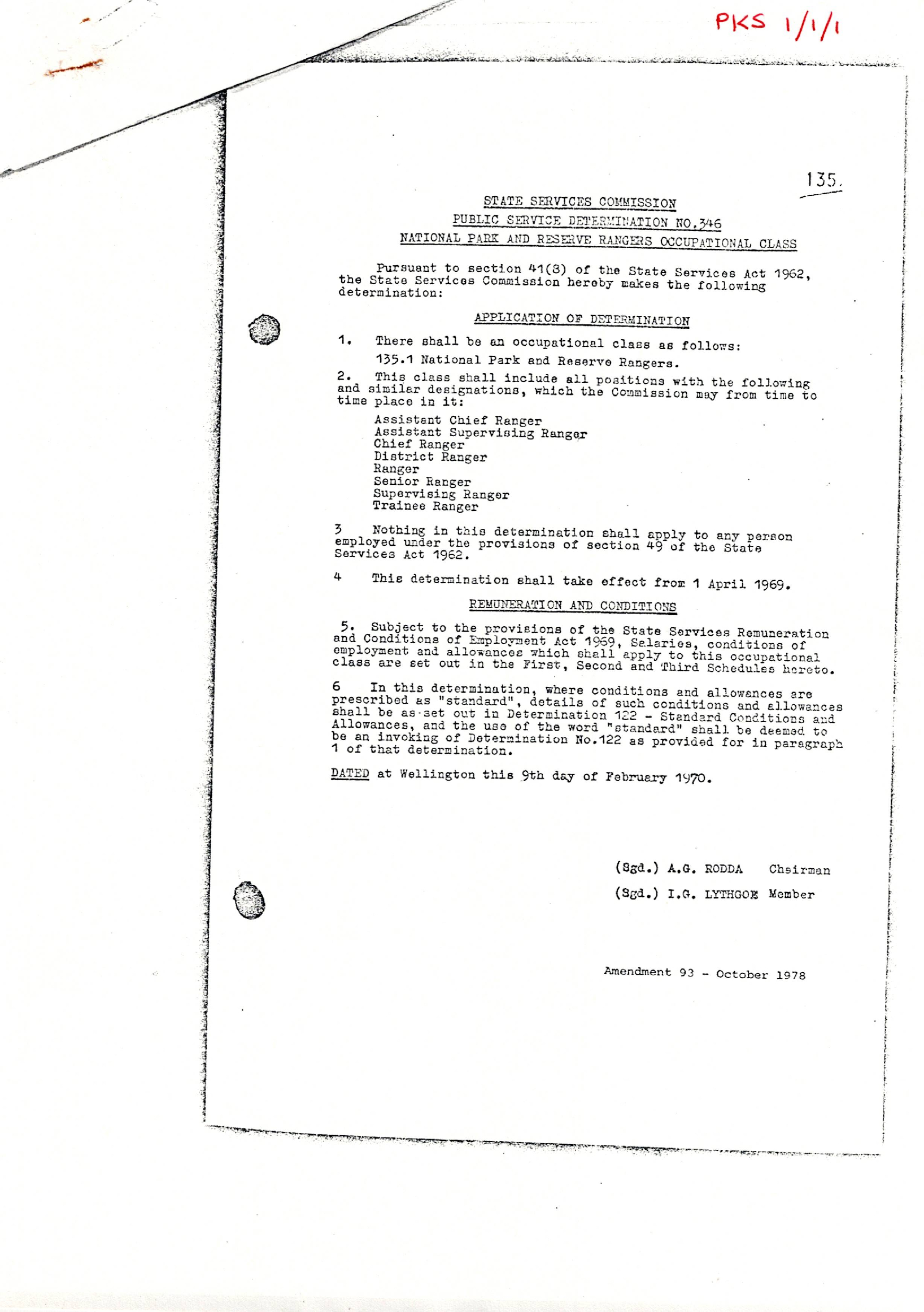SSC National Parks and Reserves Group Rem &amp; Allowances 1970