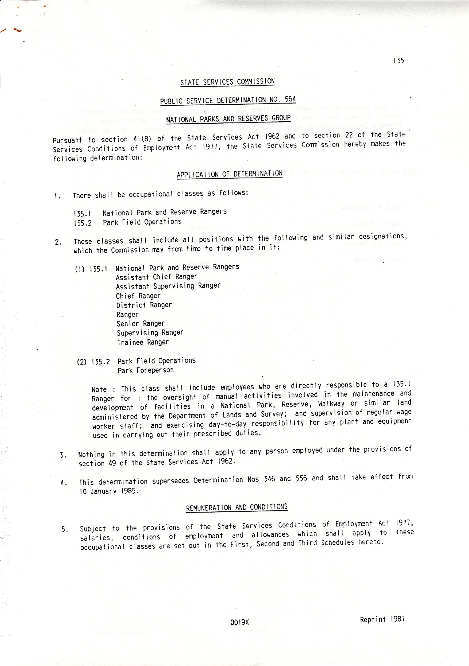 SSC National Parks and Reserves Group Rem &amp; Allowances 1985