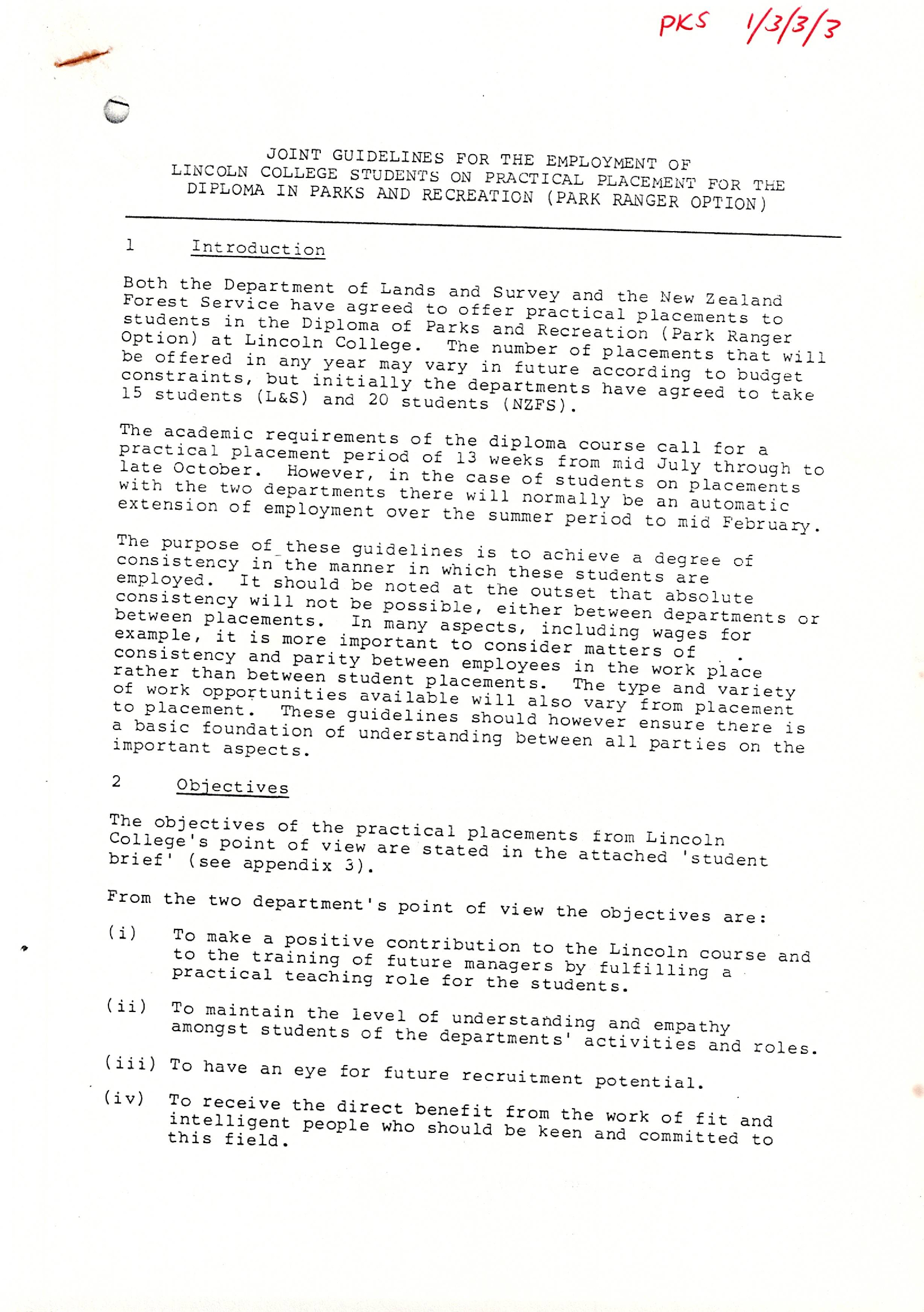 Joint Guidelines - Lincoln College Ranger Course