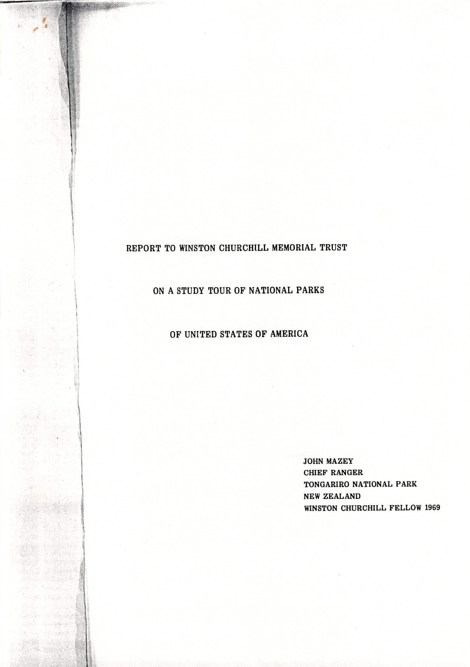 Report to Winston Churchill Memorial Trust on study tour of National Parks of US