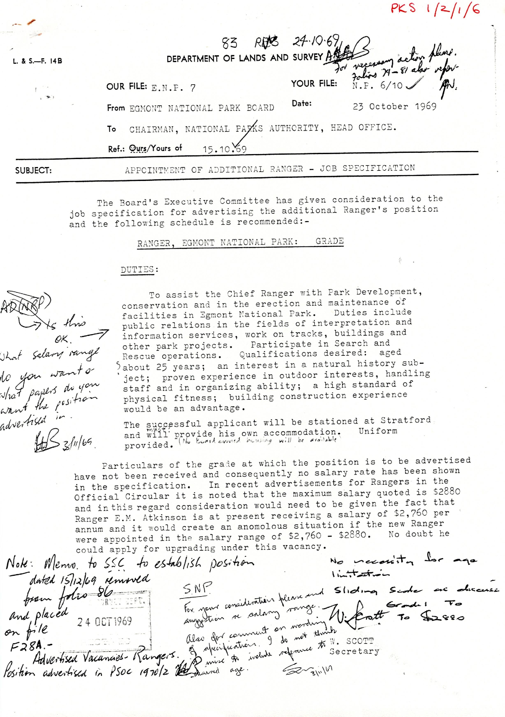  Egmont Ranger Position Description 1969