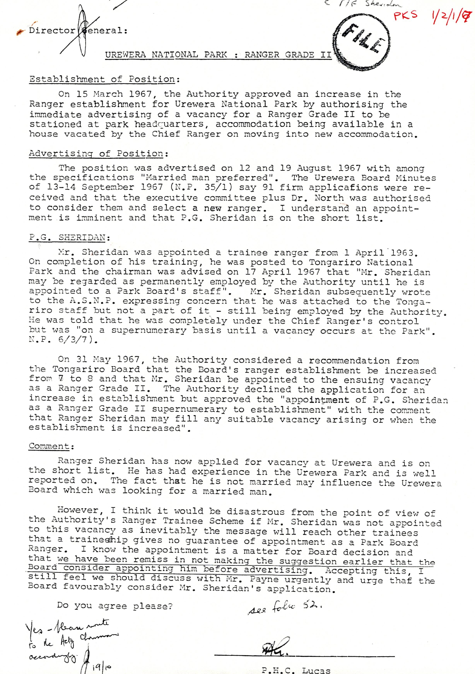 Urawera Ranger appointment 1967