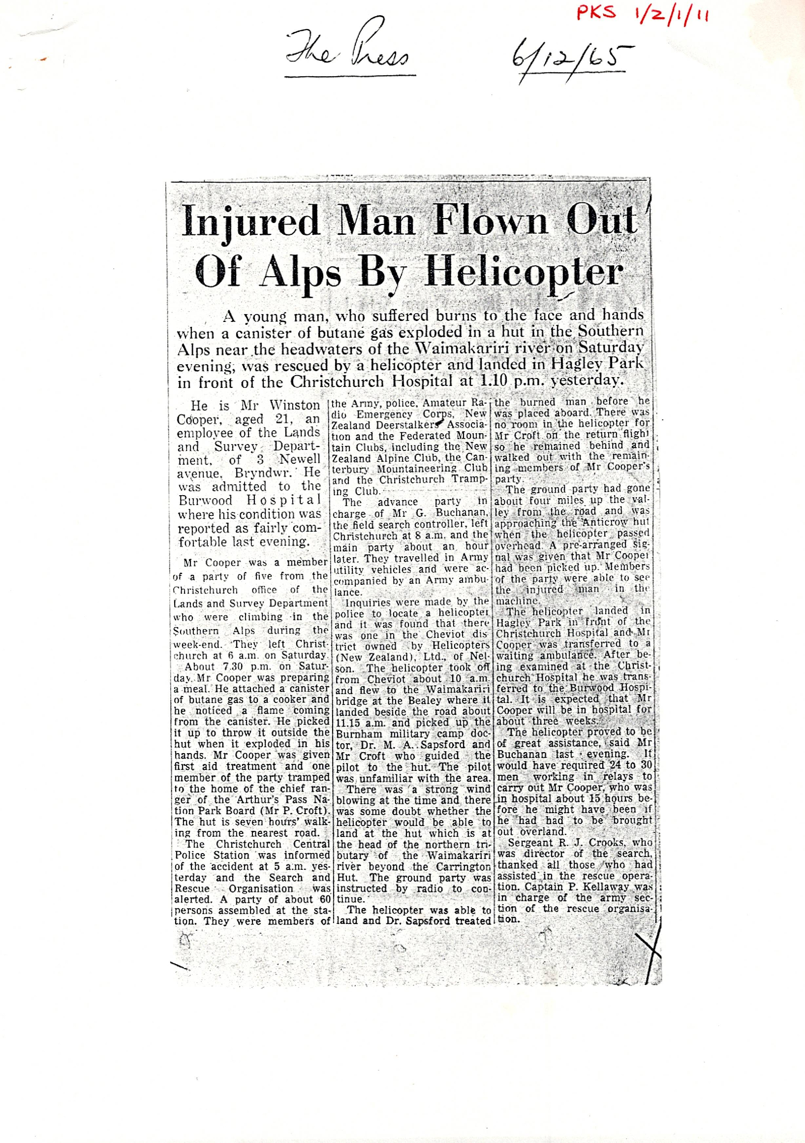 Mount Cook media clipping 1965