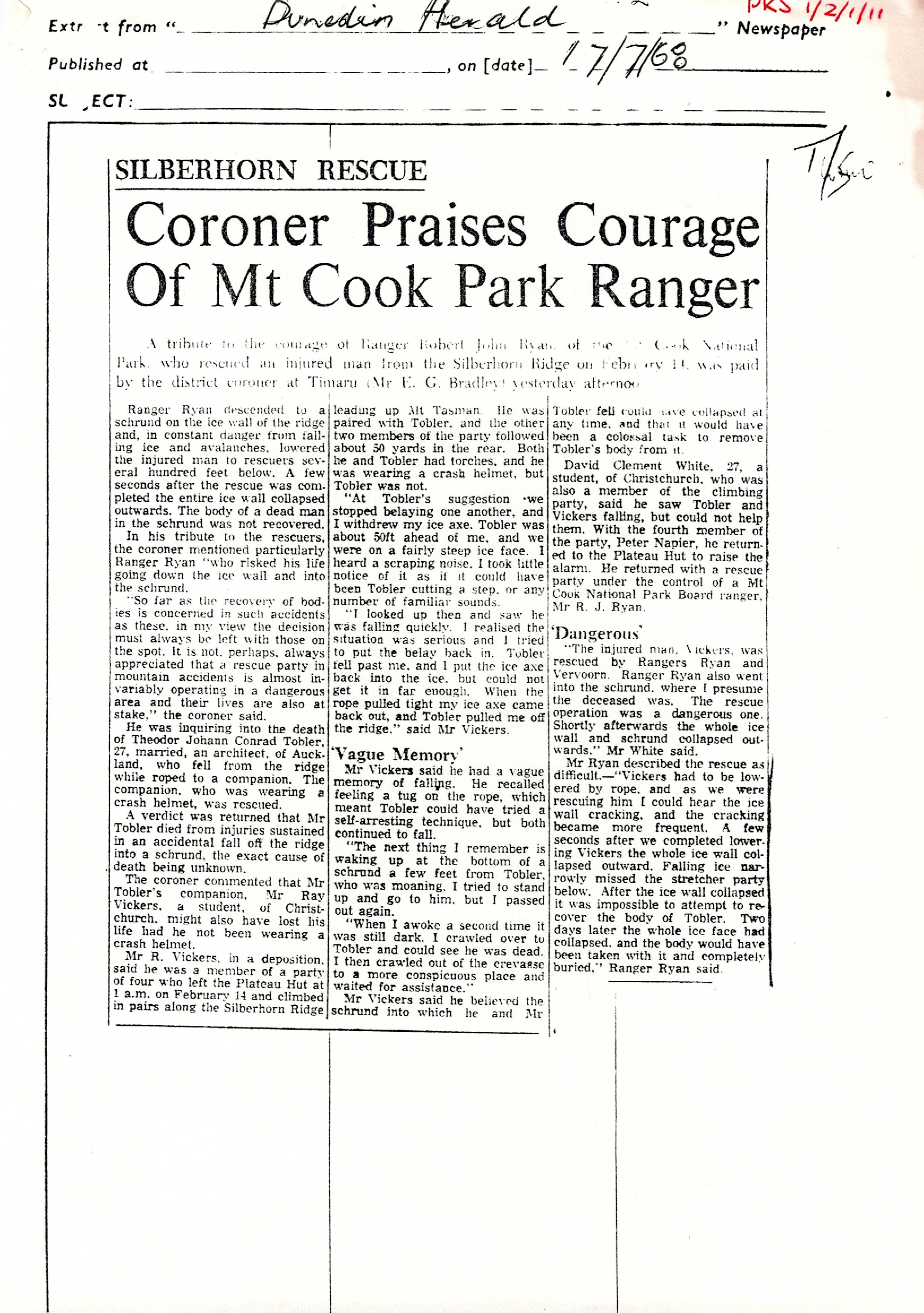 Silberhorn Rescue: Coroner Praises Courage of Mt Cook Park Ranger