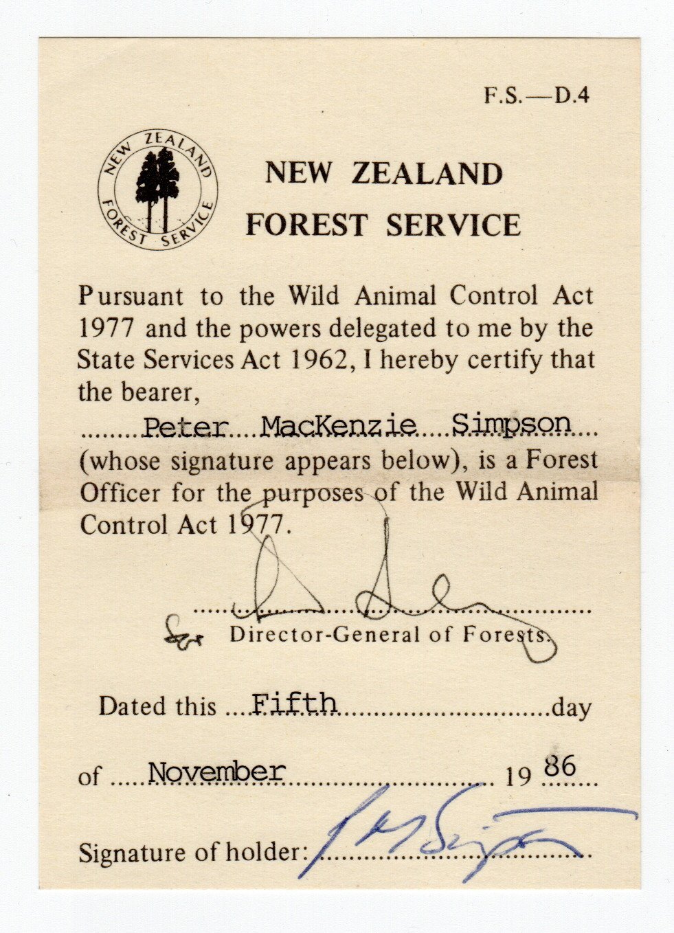 Ranger Warrant (Wild Animal Control Act)