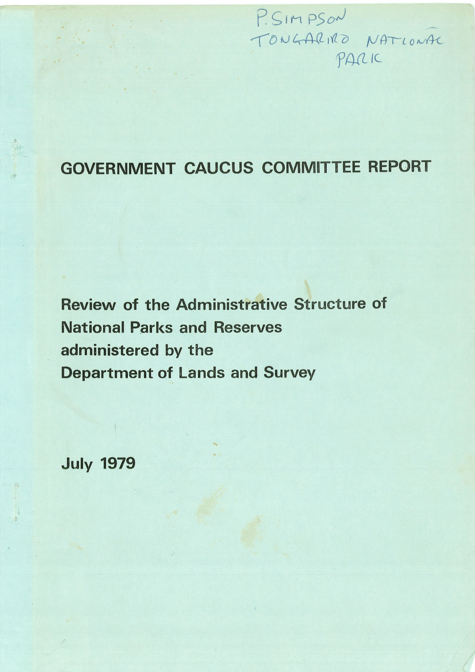 Government Caucus Committee Report on National Park and Reserves Administation