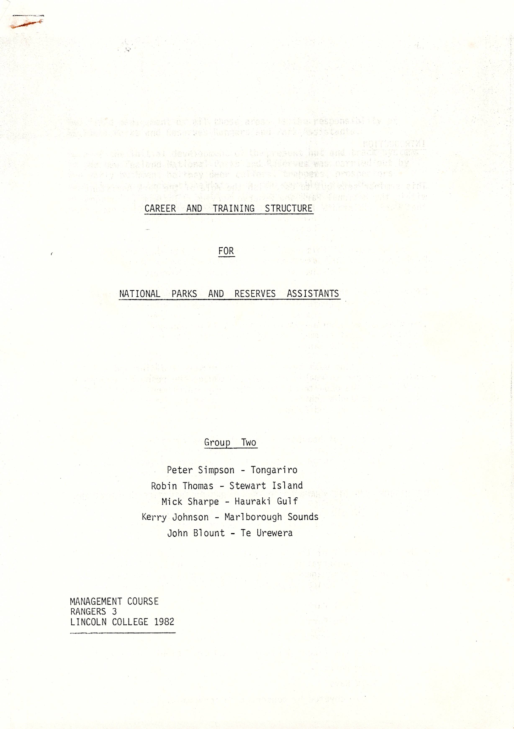 Career and Training Structure for National Parks and Reserves Assistants - Rangers 3