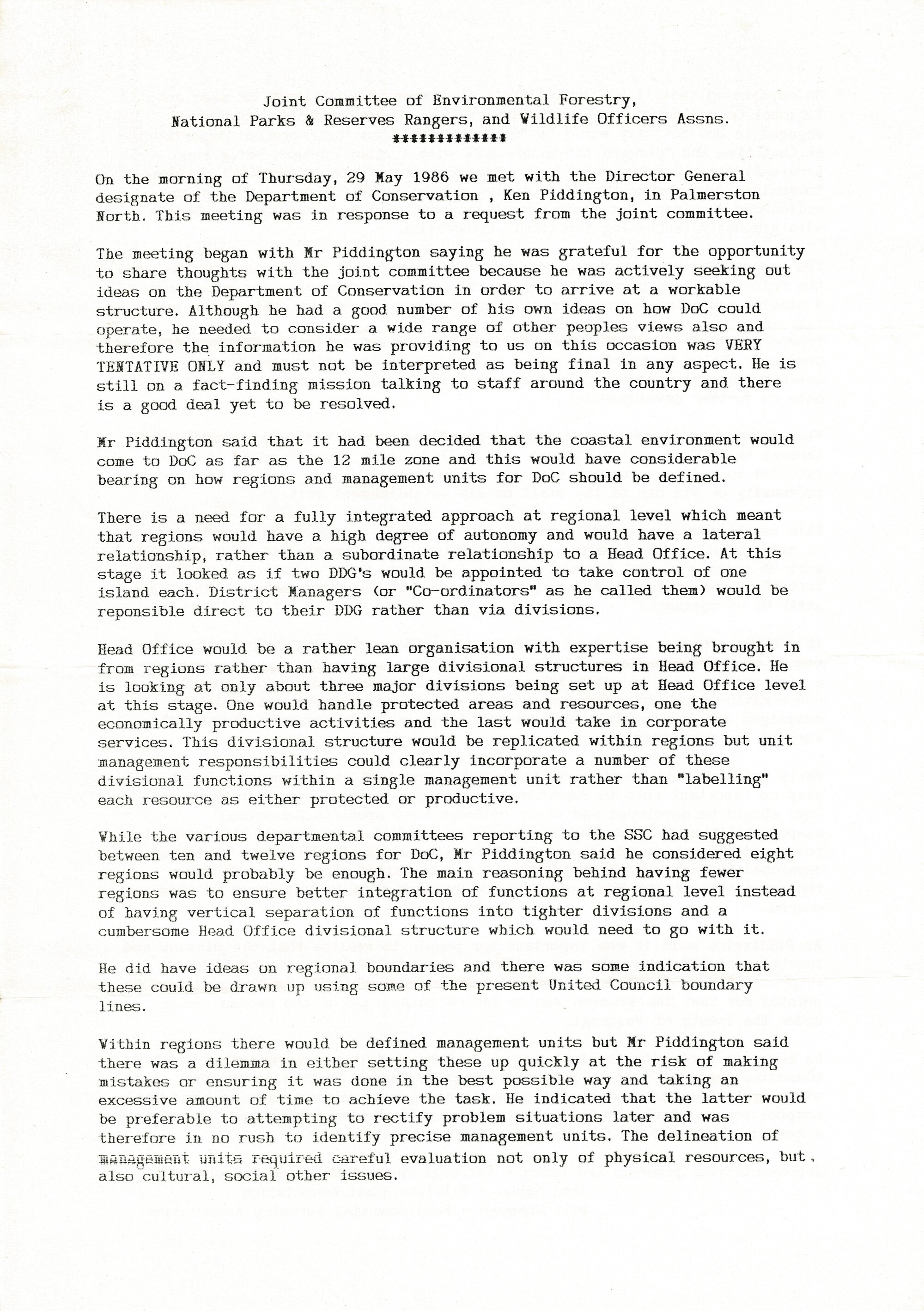 Rangers Association Joint Committee Report-29 May 1986