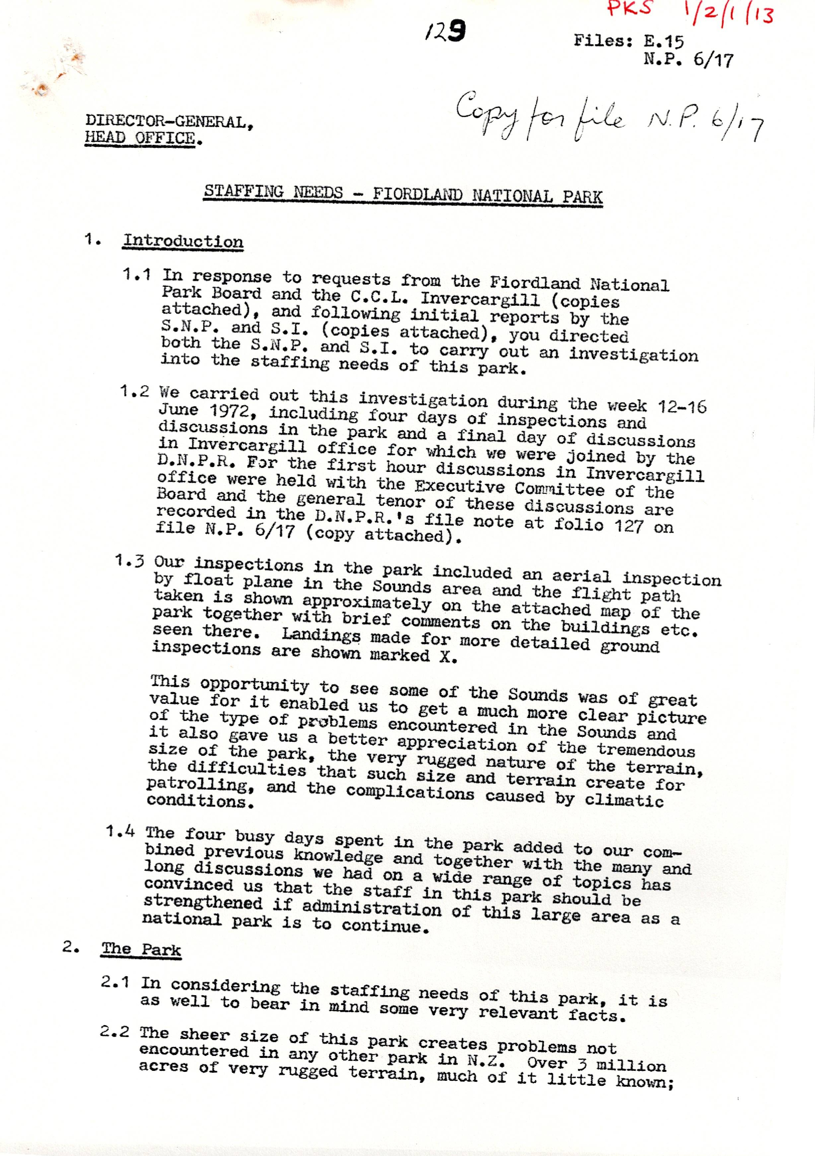 Staffing Needs - Fiordland National Park 