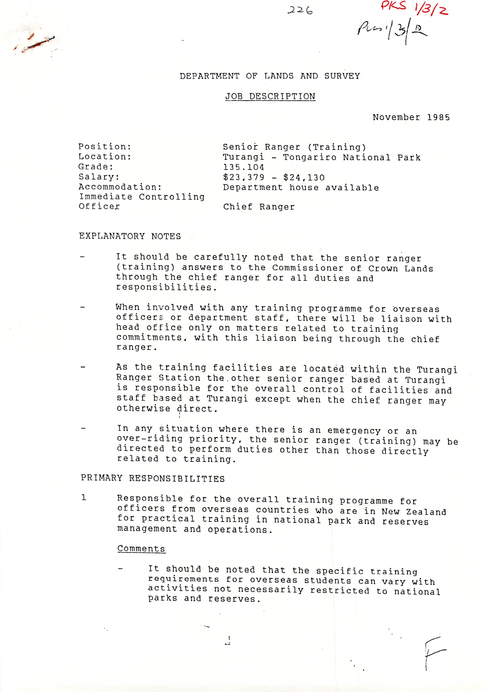 Turangi Senior Ranger Job Description 