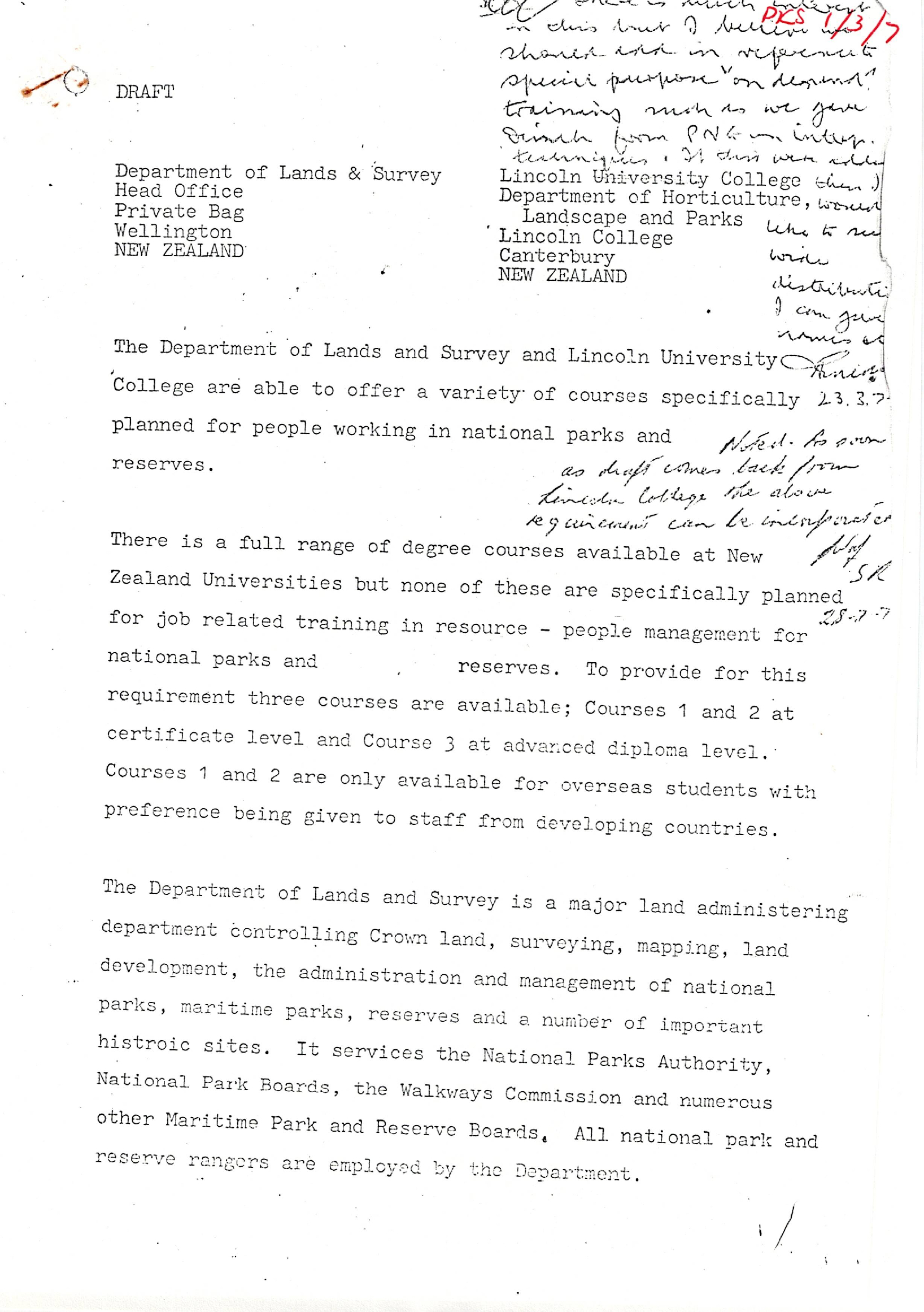 Draft Letter from Lincoln College re Training Courses
