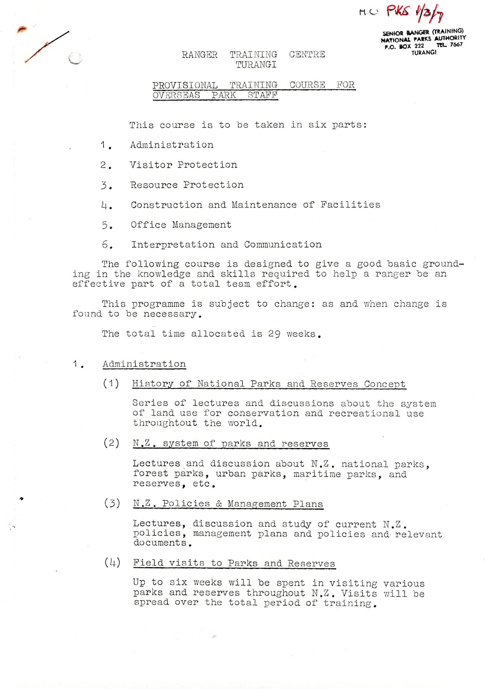 Provisional Training Course for Overseas Park Staff 