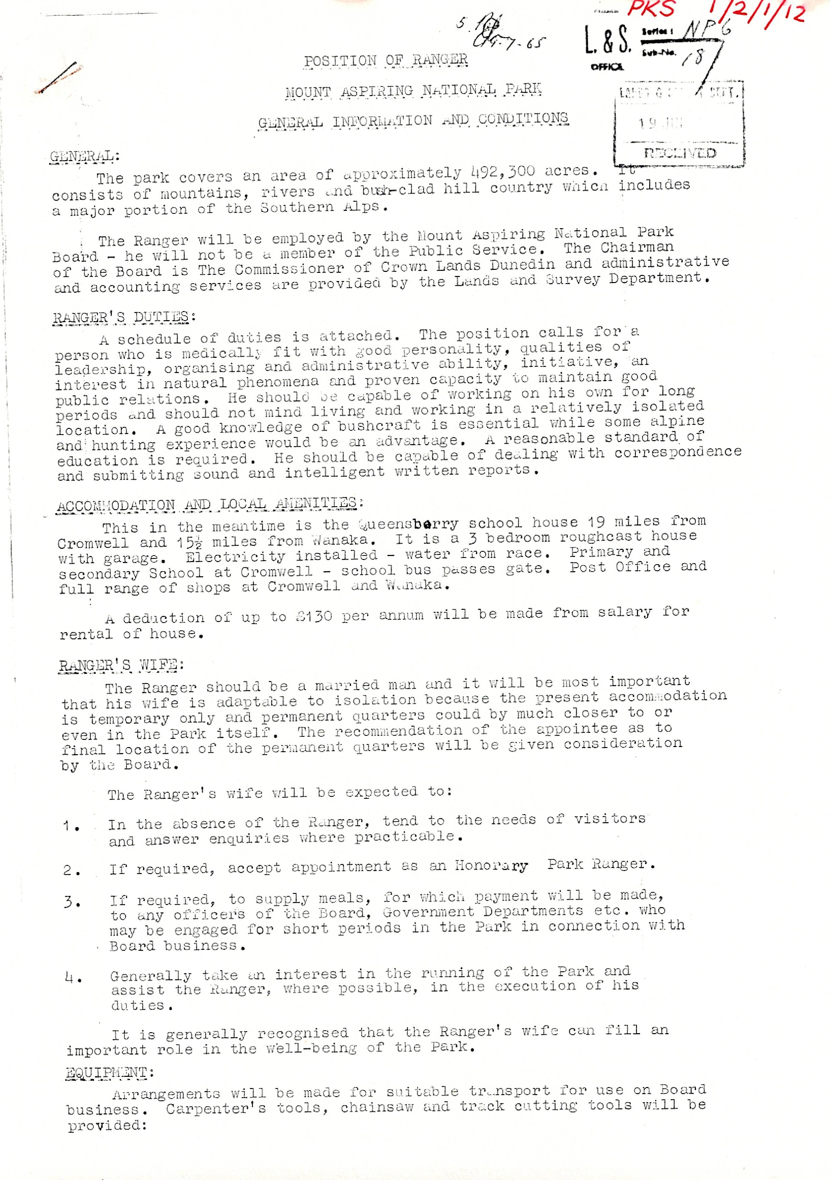 Position of Ranger Mt Aspiring National Park 