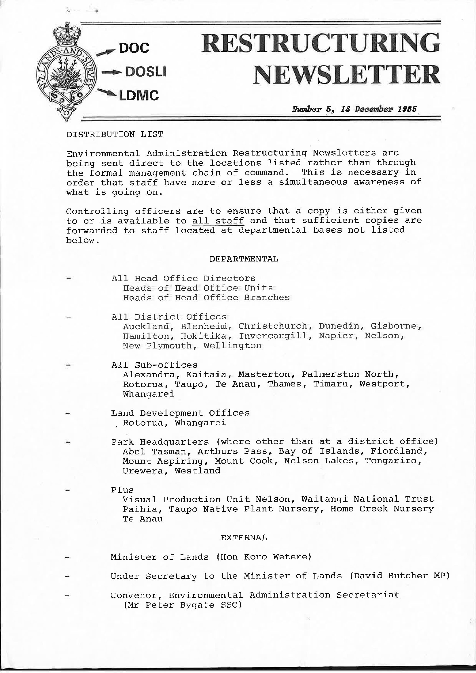 Restructuring Newsletter No. 5