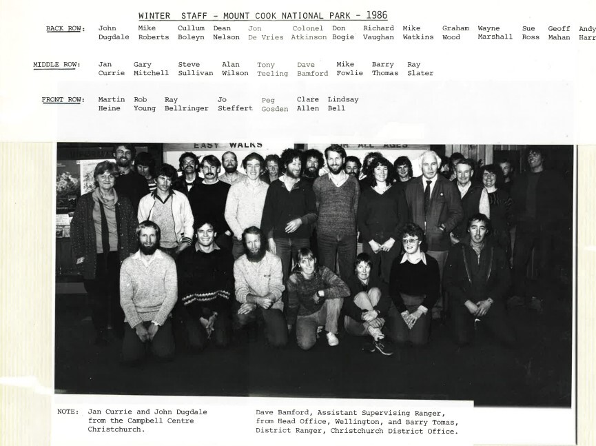 Winter staff Aoraki Mount Cook National Park 1986