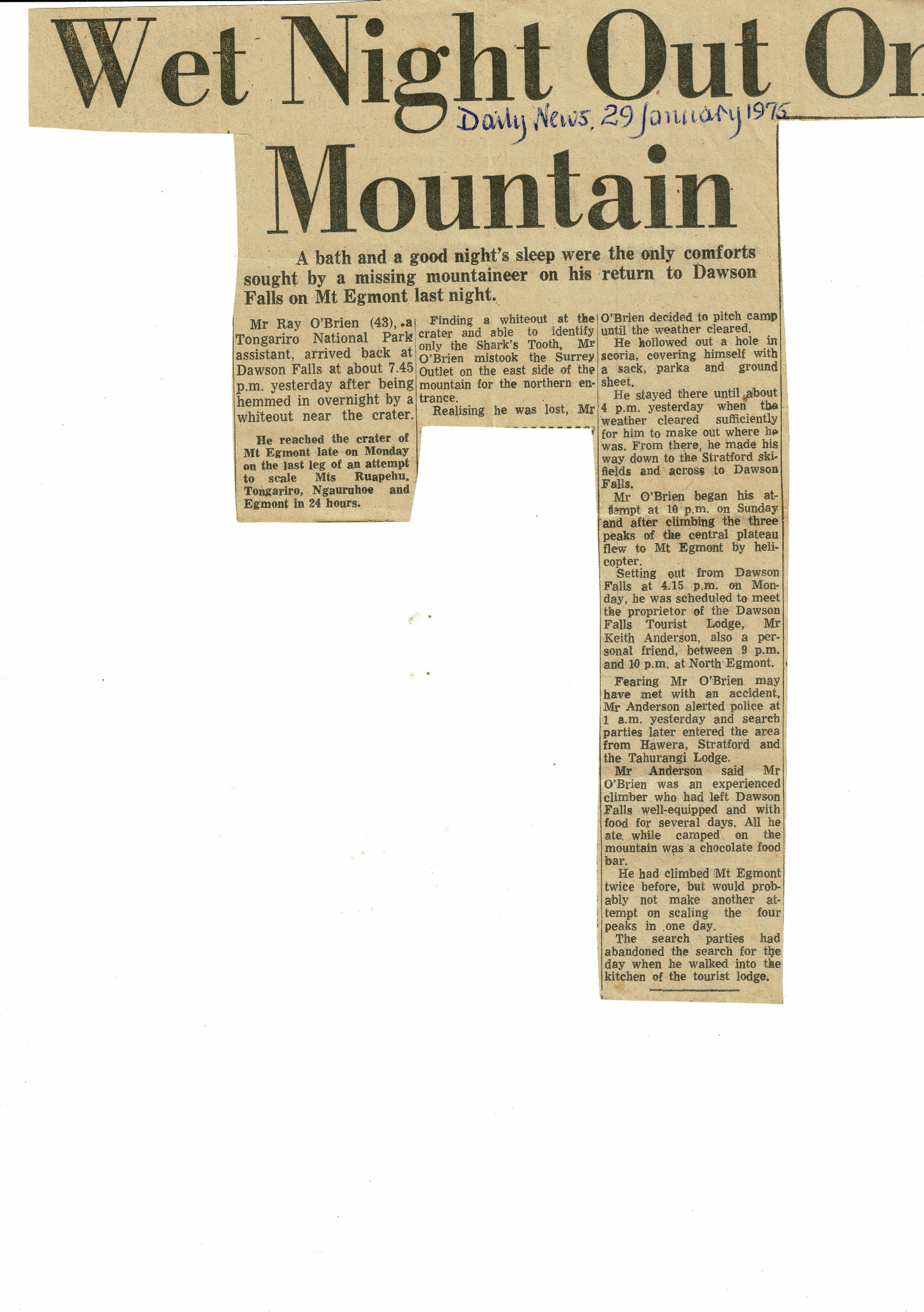 Example of Search Report and Log: Ray O'Brien search - January 1975