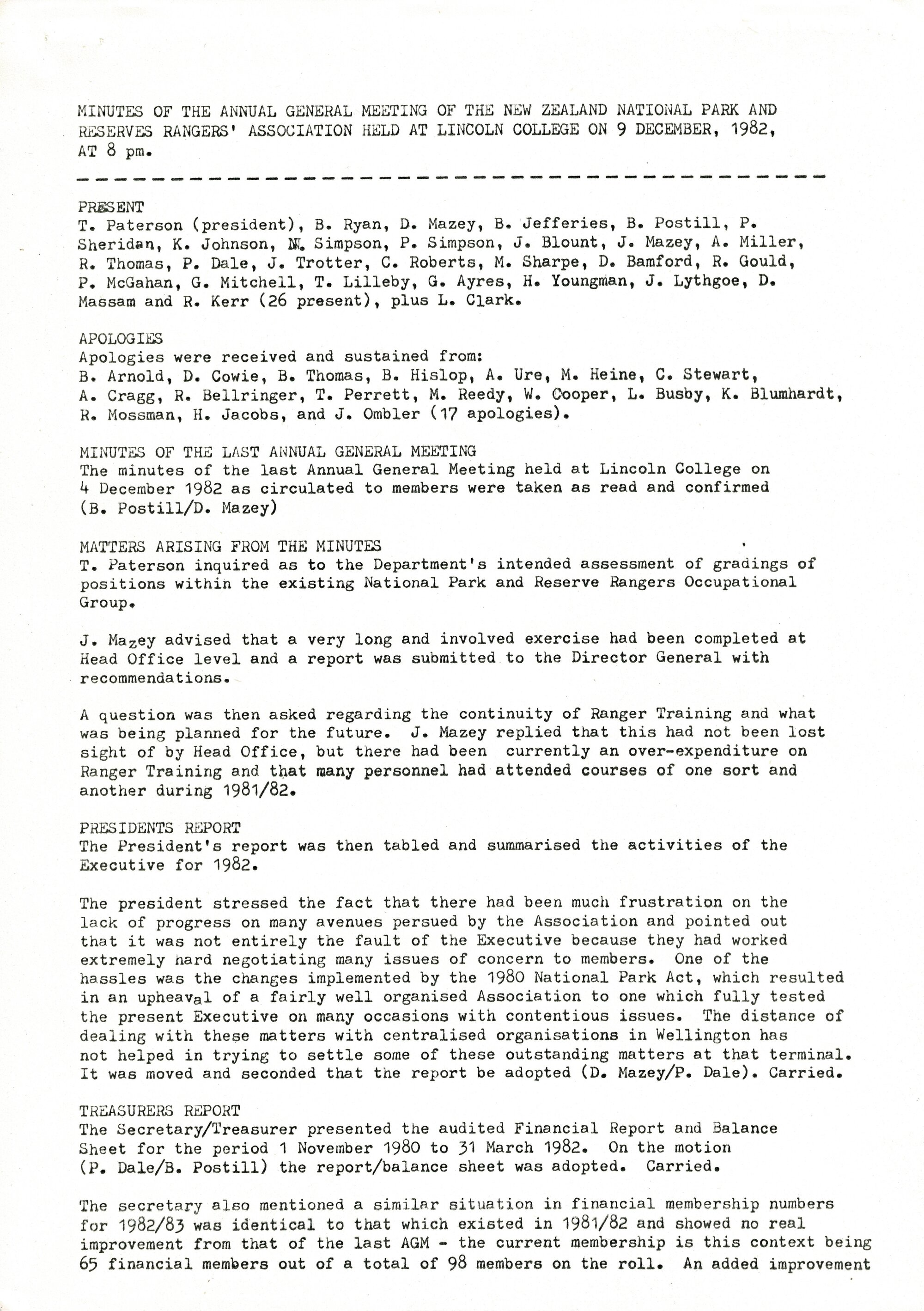 Rangers Association AGM Minutes-9 December 1982