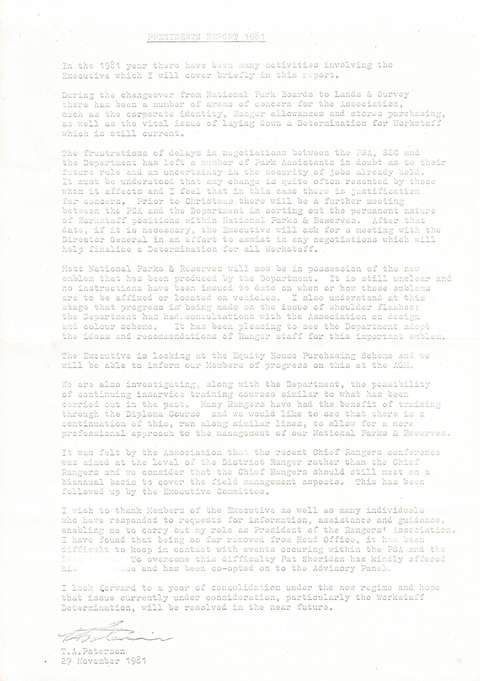 Rangers Association AGM Minutes-4 December 1981