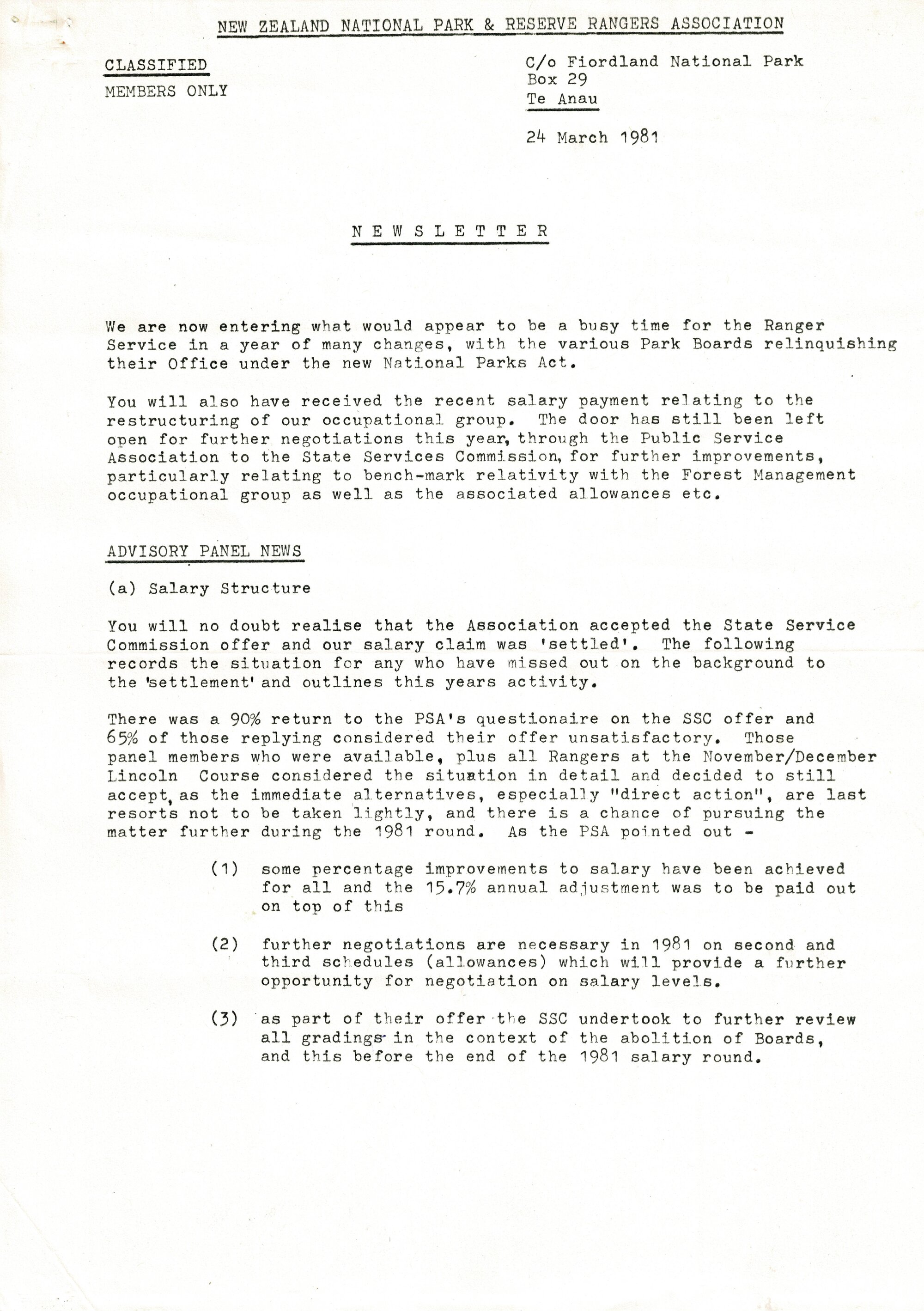 Rangers Association Newsletter-24 March 1981