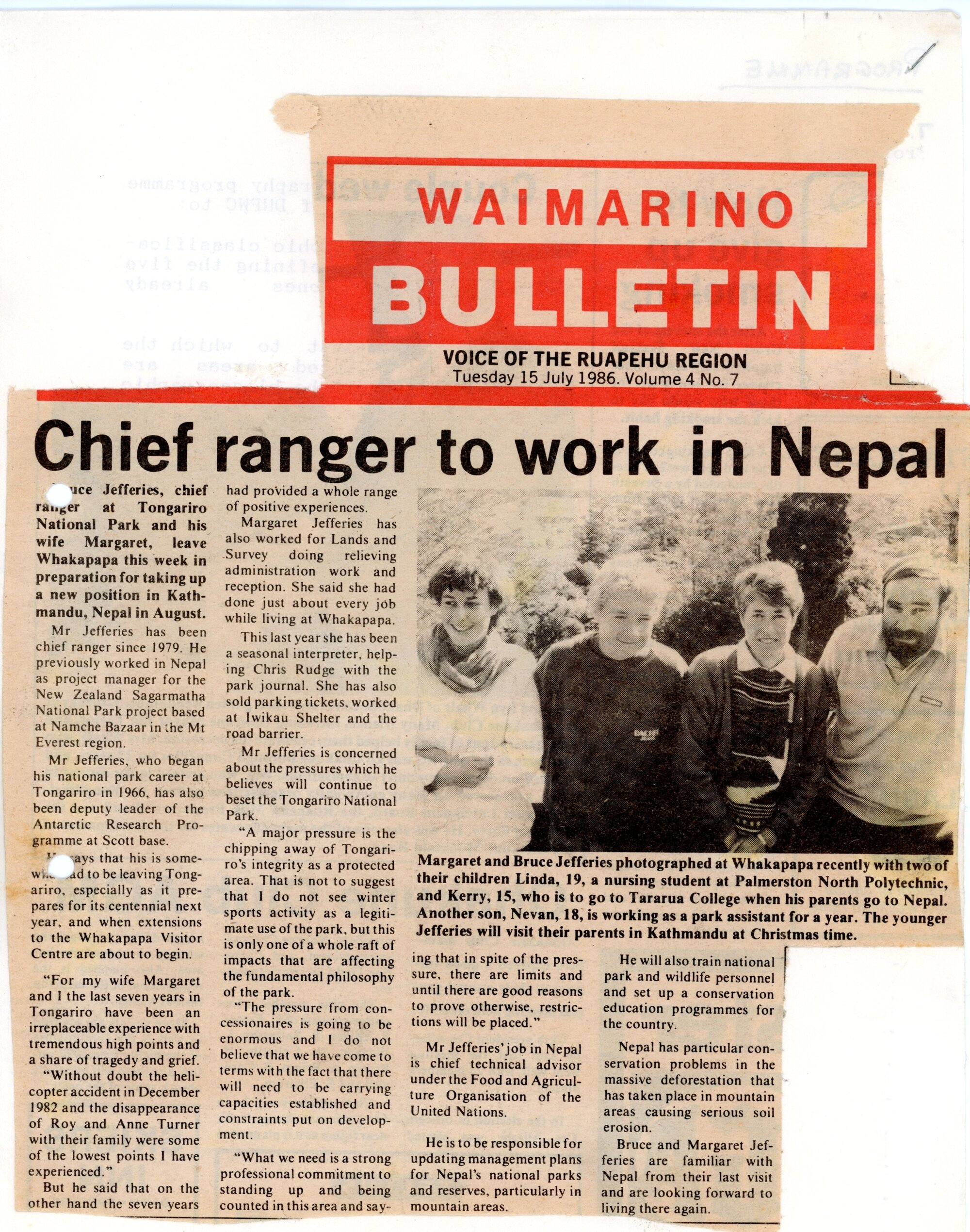 Chief Ranger to Work in Nepal1986