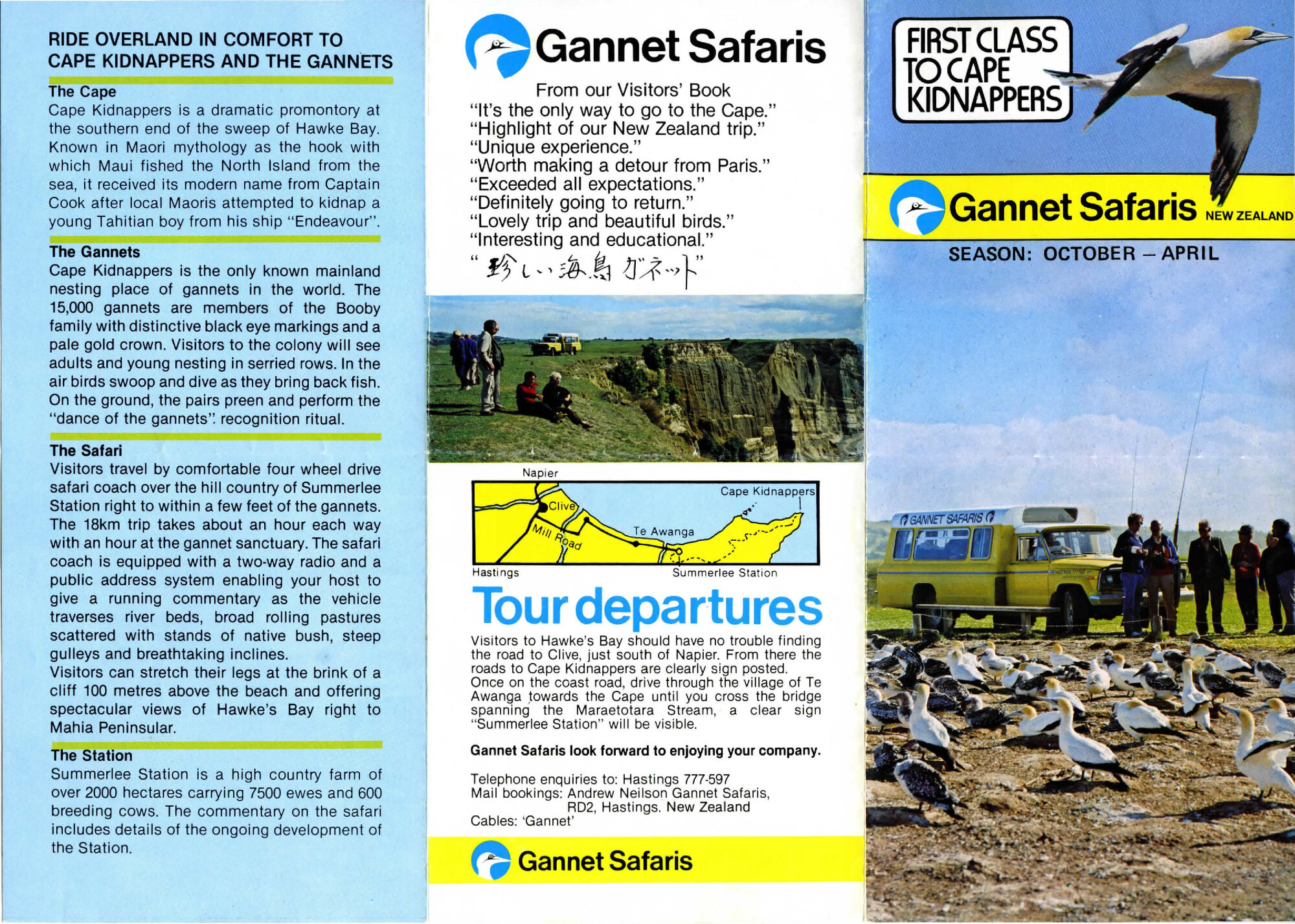 Cape Kidnappers Gannet Safaris brochure c1980