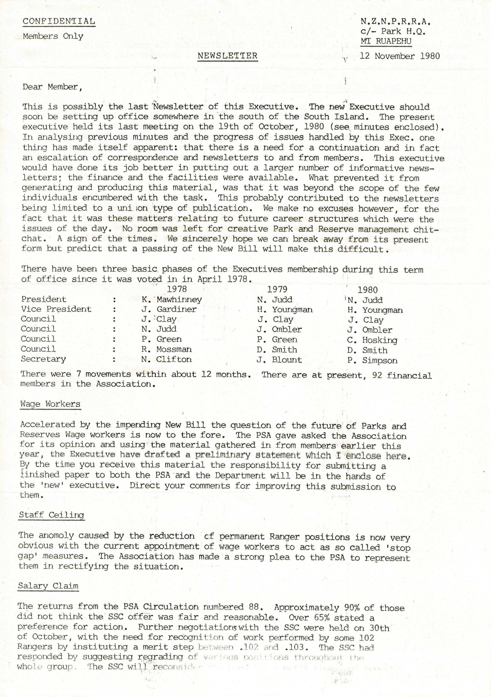Rangers Association Newsletter-12 November 1980