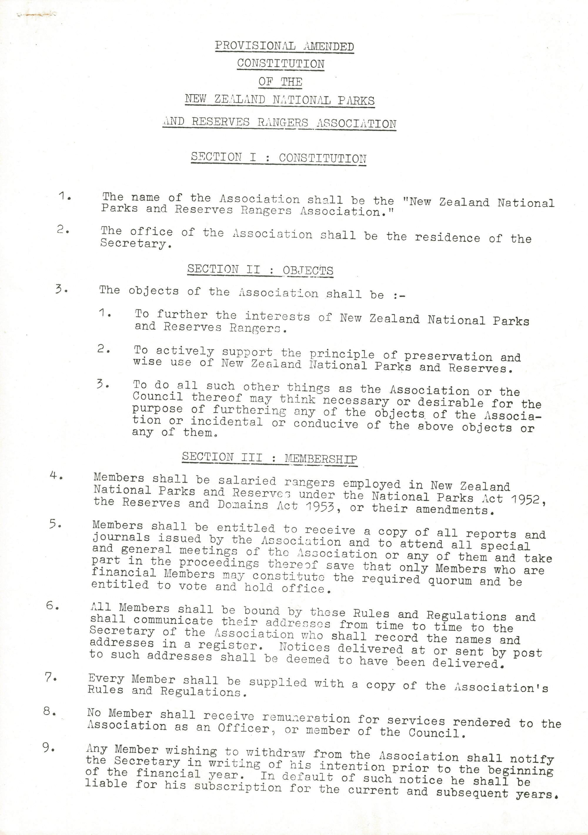 Rangers Association Provisional Amended Constitution of the Association-November 1980