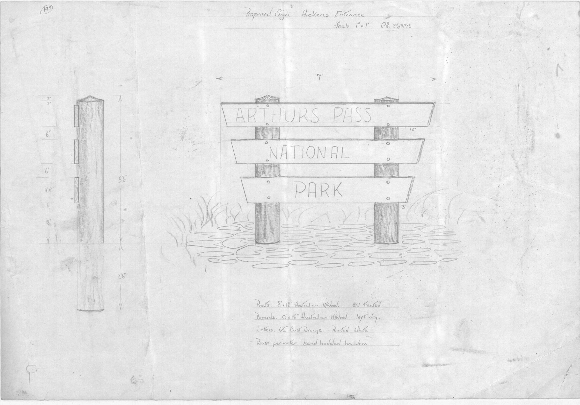Proposed sign Aickens entrance: Arthur's Pass National Pass