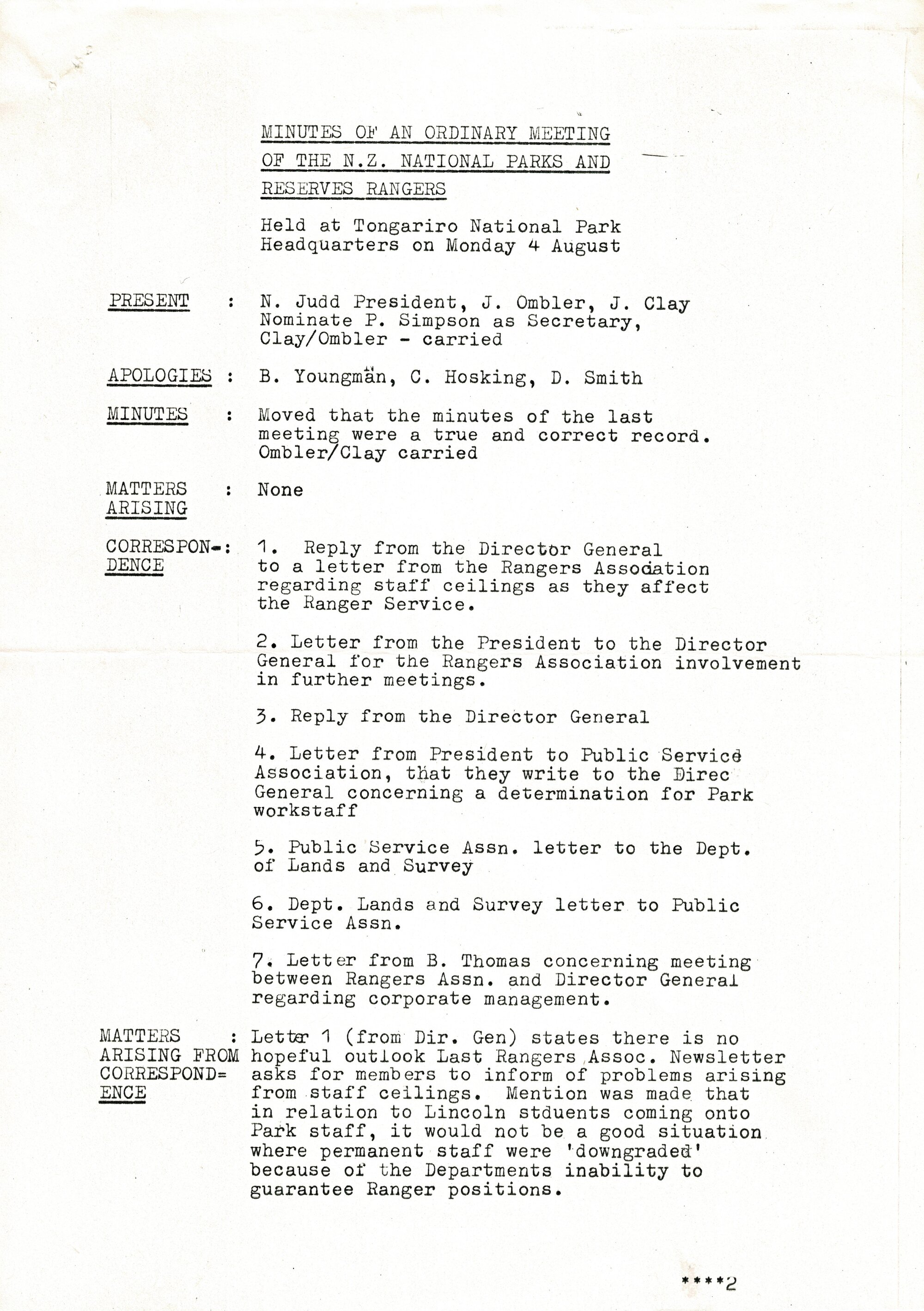 Rangers Association Minutes-4 August 1980