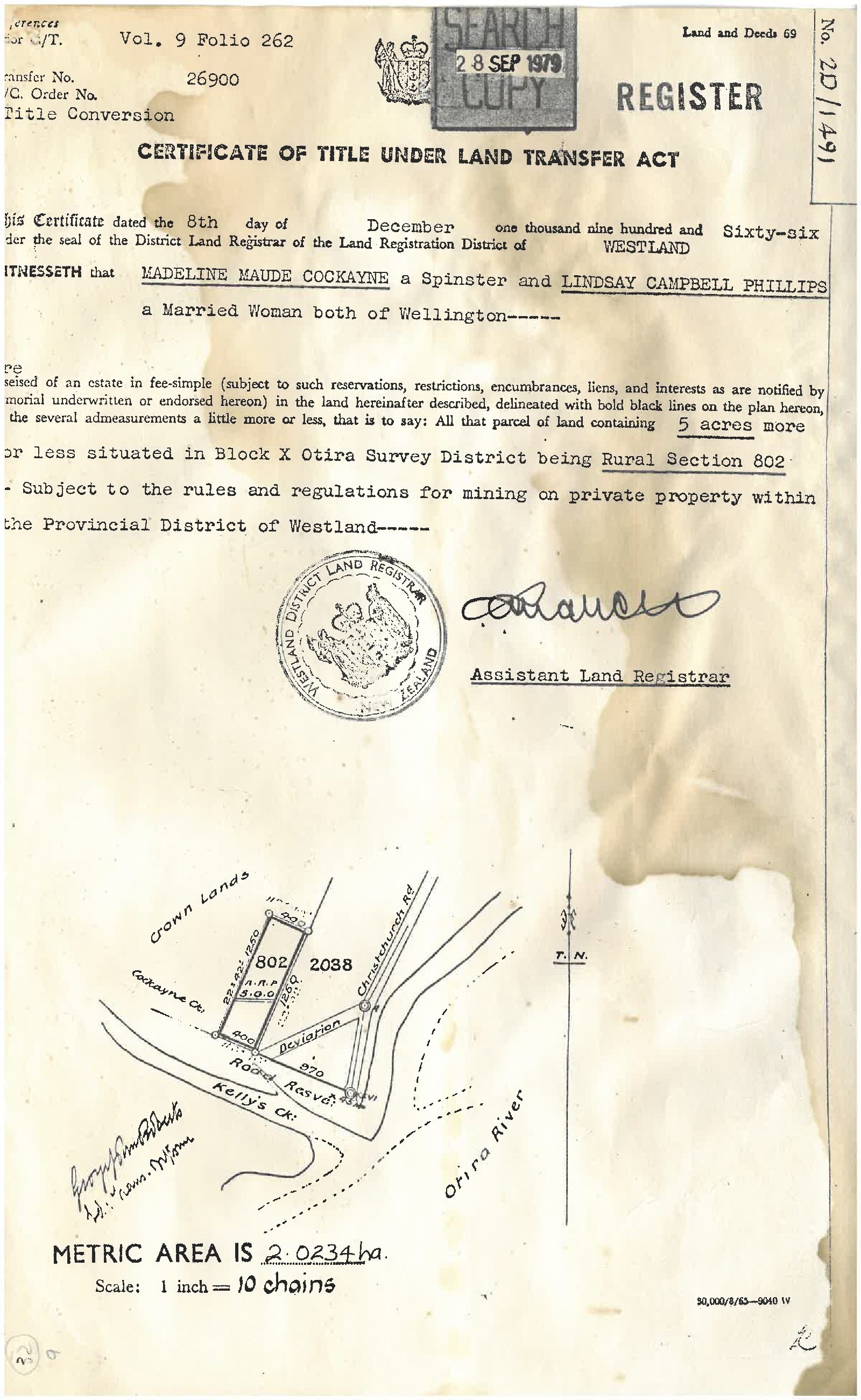 Certificate of Title: Kelly's Creek, Arthur's Pass National Park