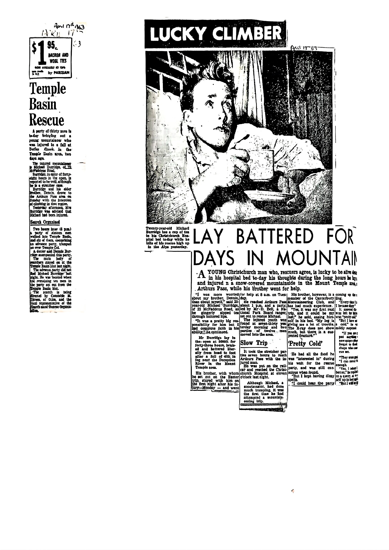 Lucky climber 1963: Arthur's Pass National Park