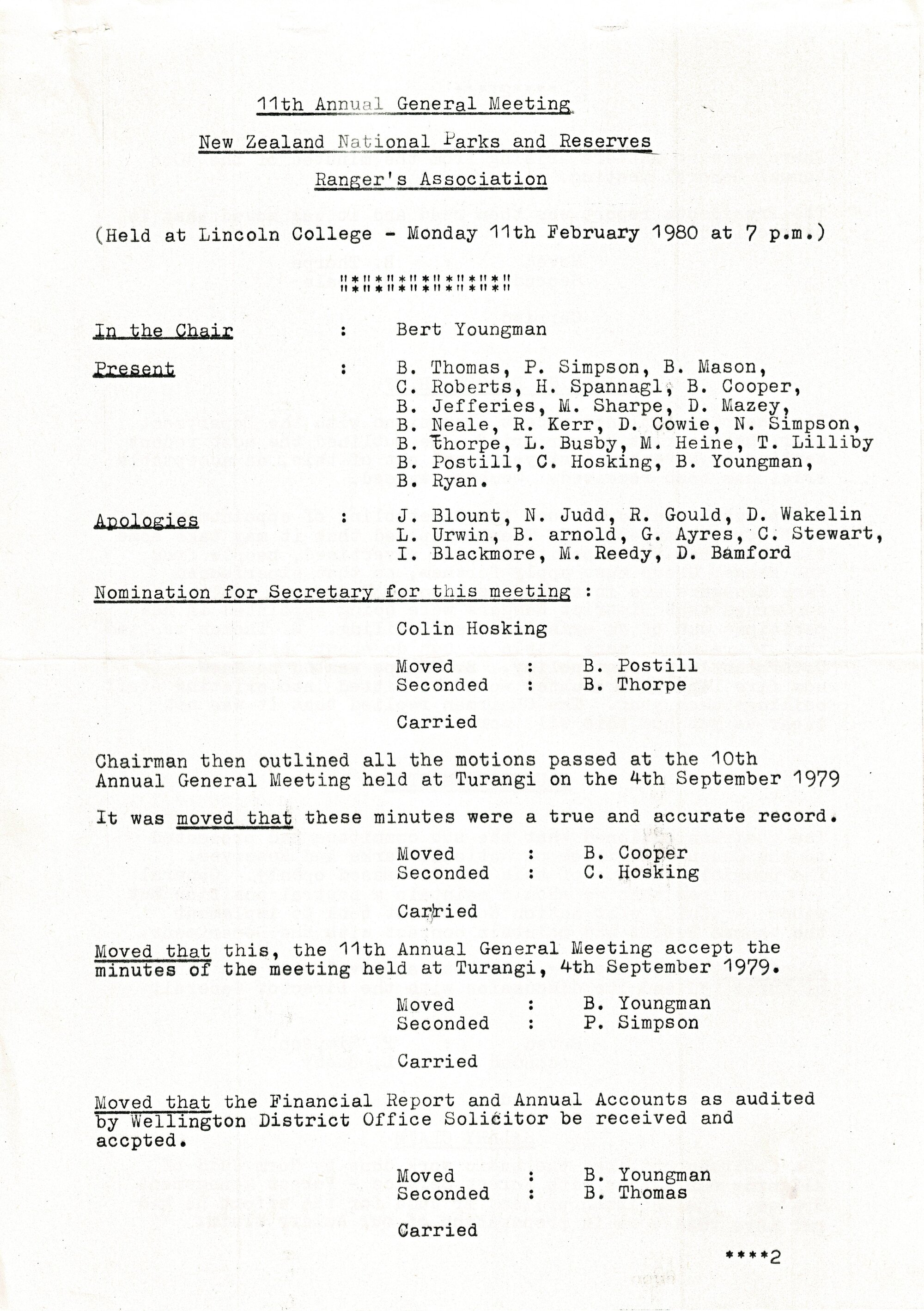 Rangers Association AGM Minutes-11 February 1980