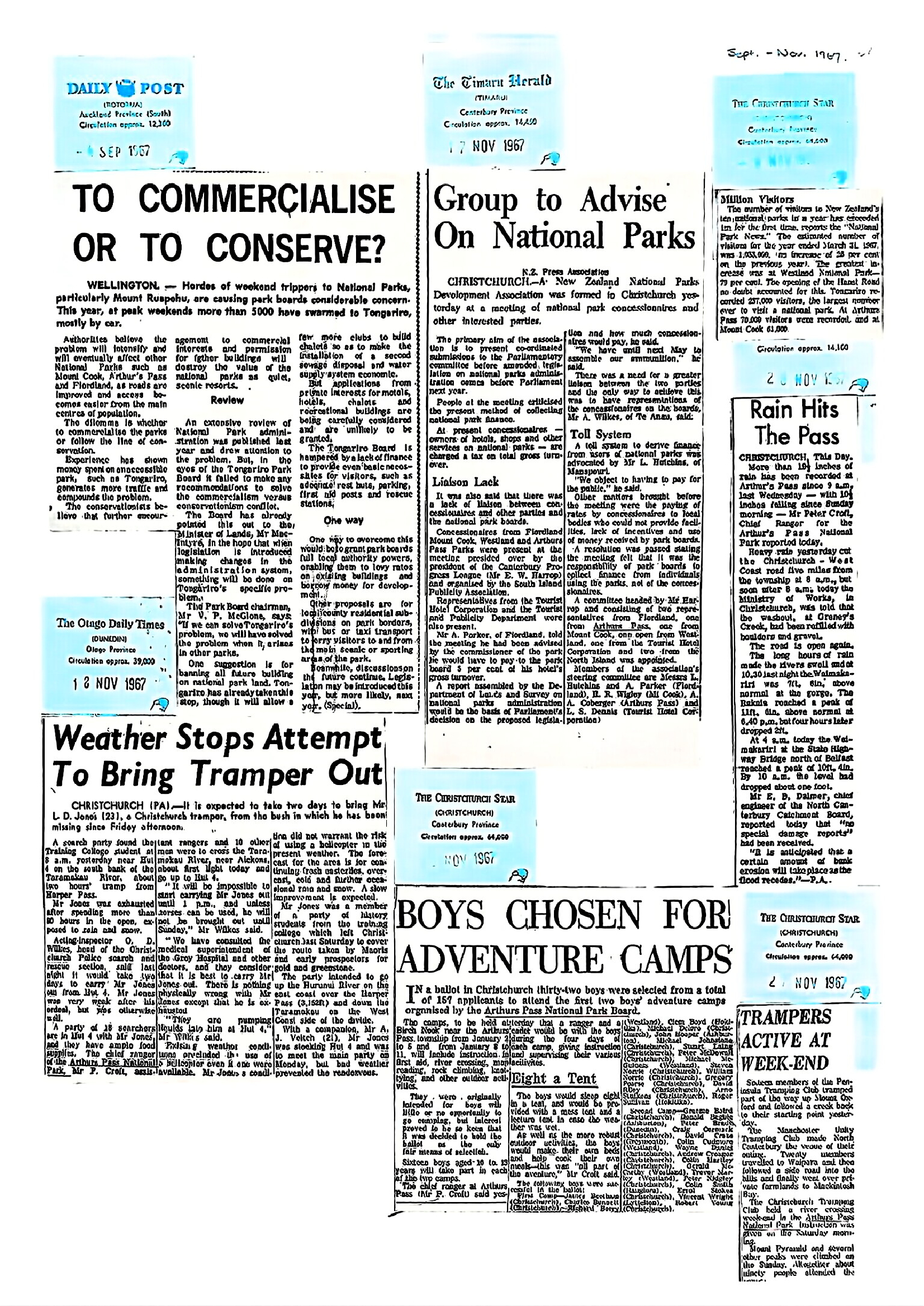 Miscellaneous September-November 1967: Arthur's Pass National Park