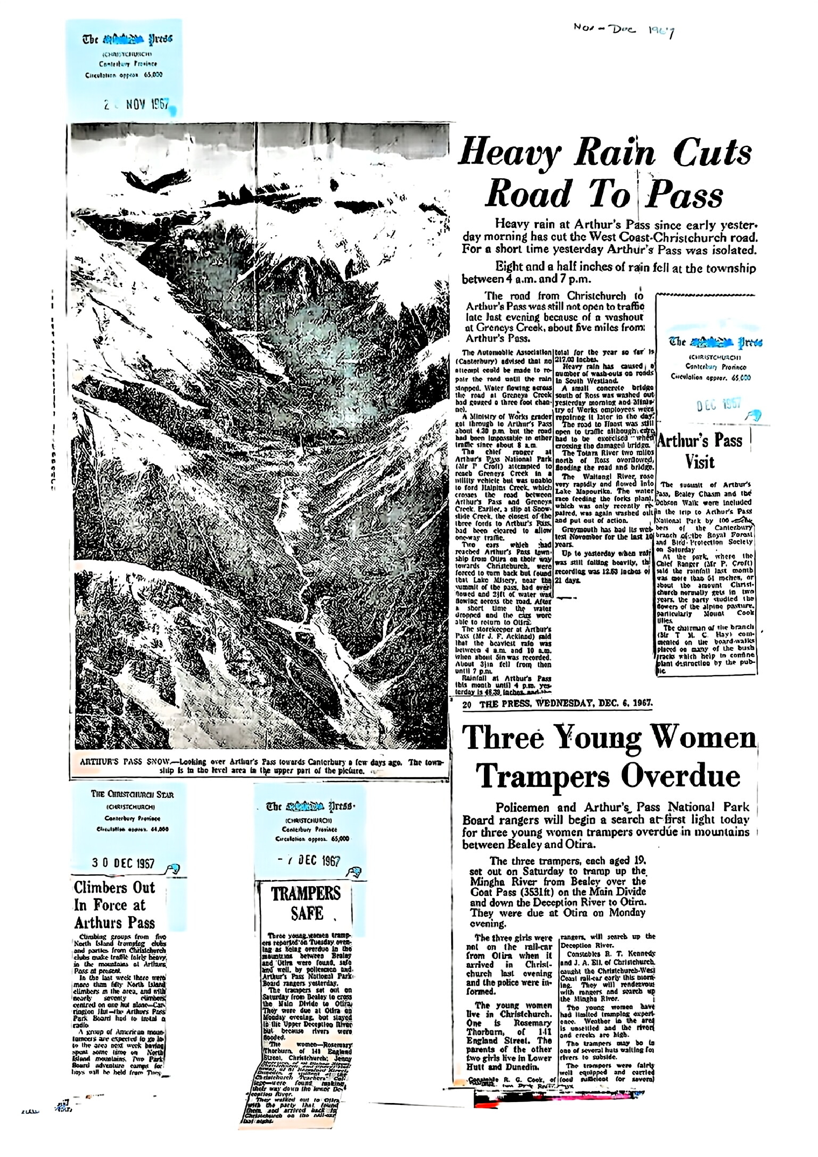 Miscellaneous November to December 1967: Arthur's Pass National Park
