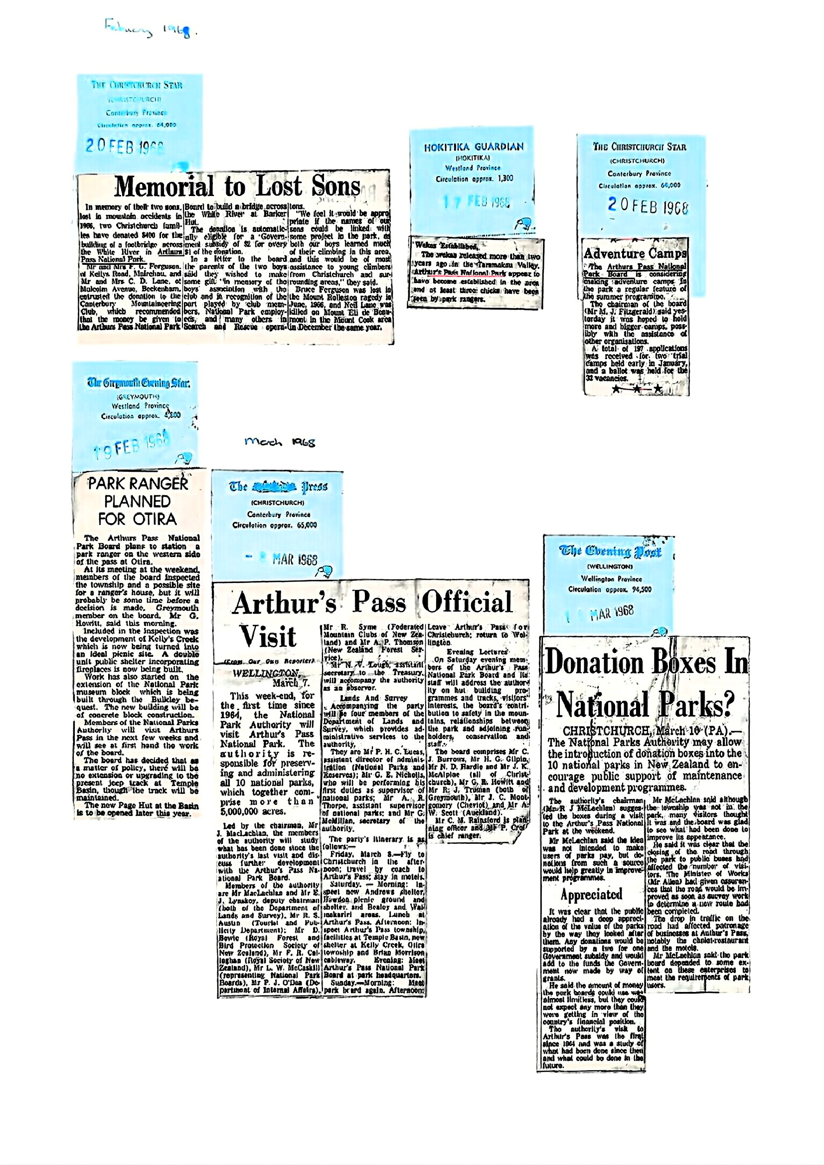 Miscellaneous February-March 1968: Arthur's Pass National Park
