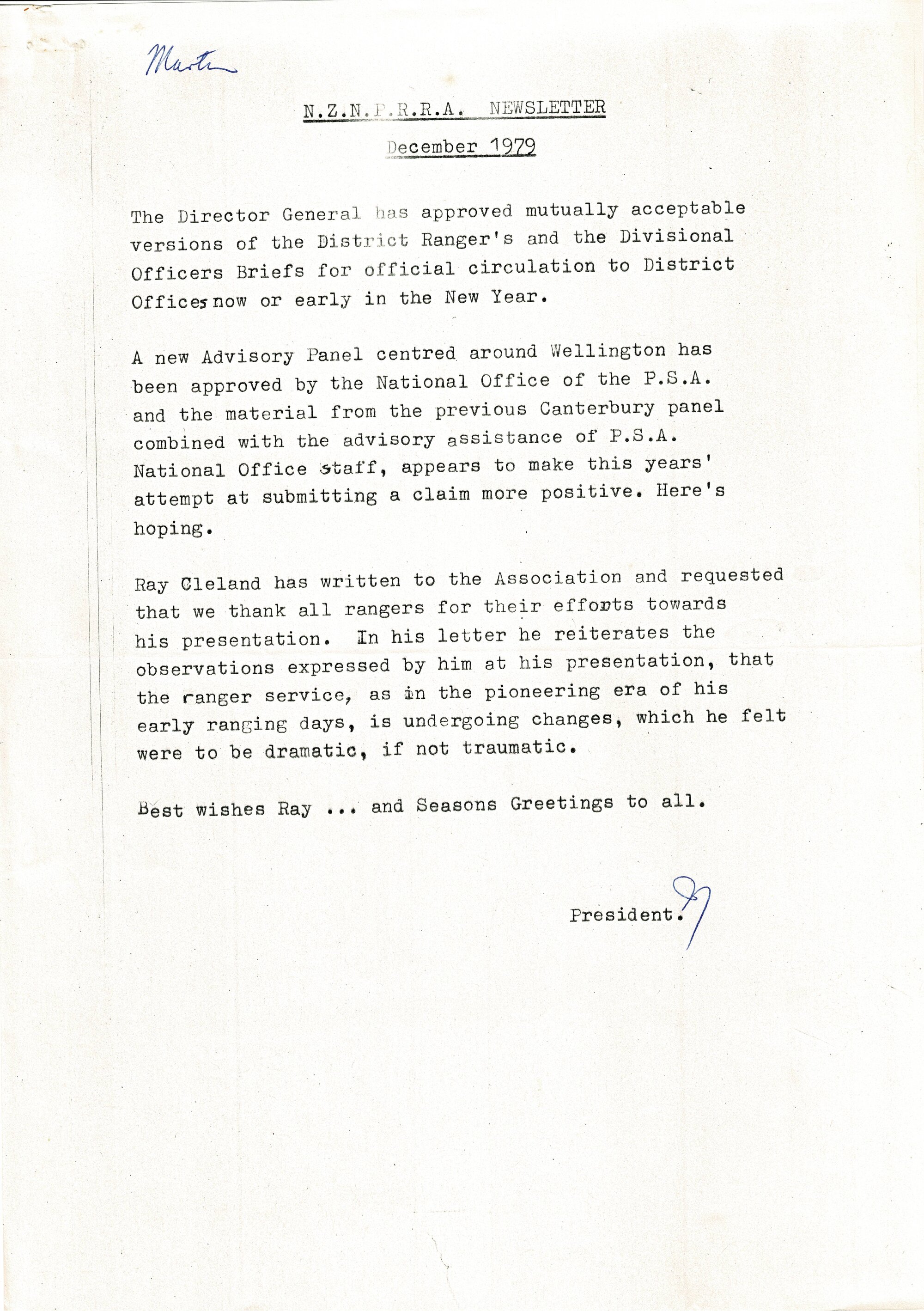 Rangers Association Newsletter-December 1979