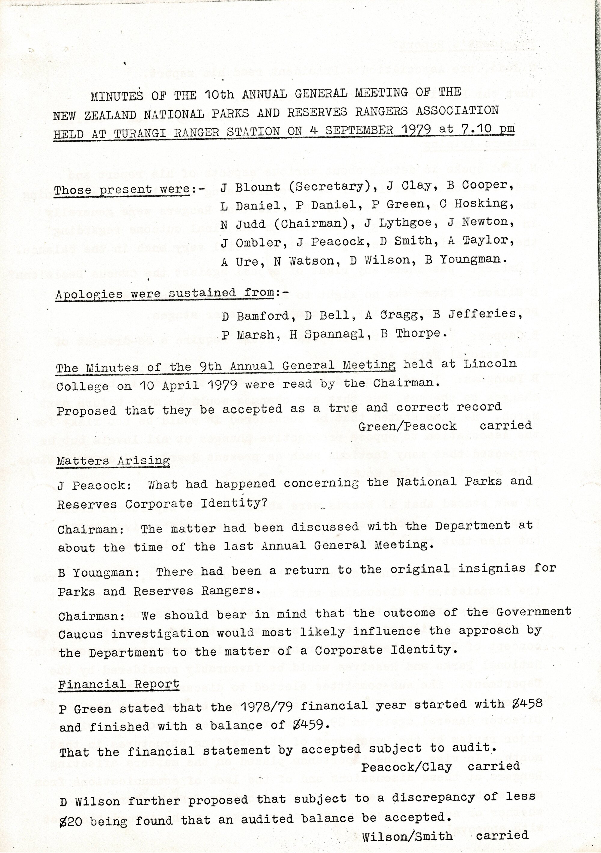 Rangers Association AGM Minutes-4 September 1979