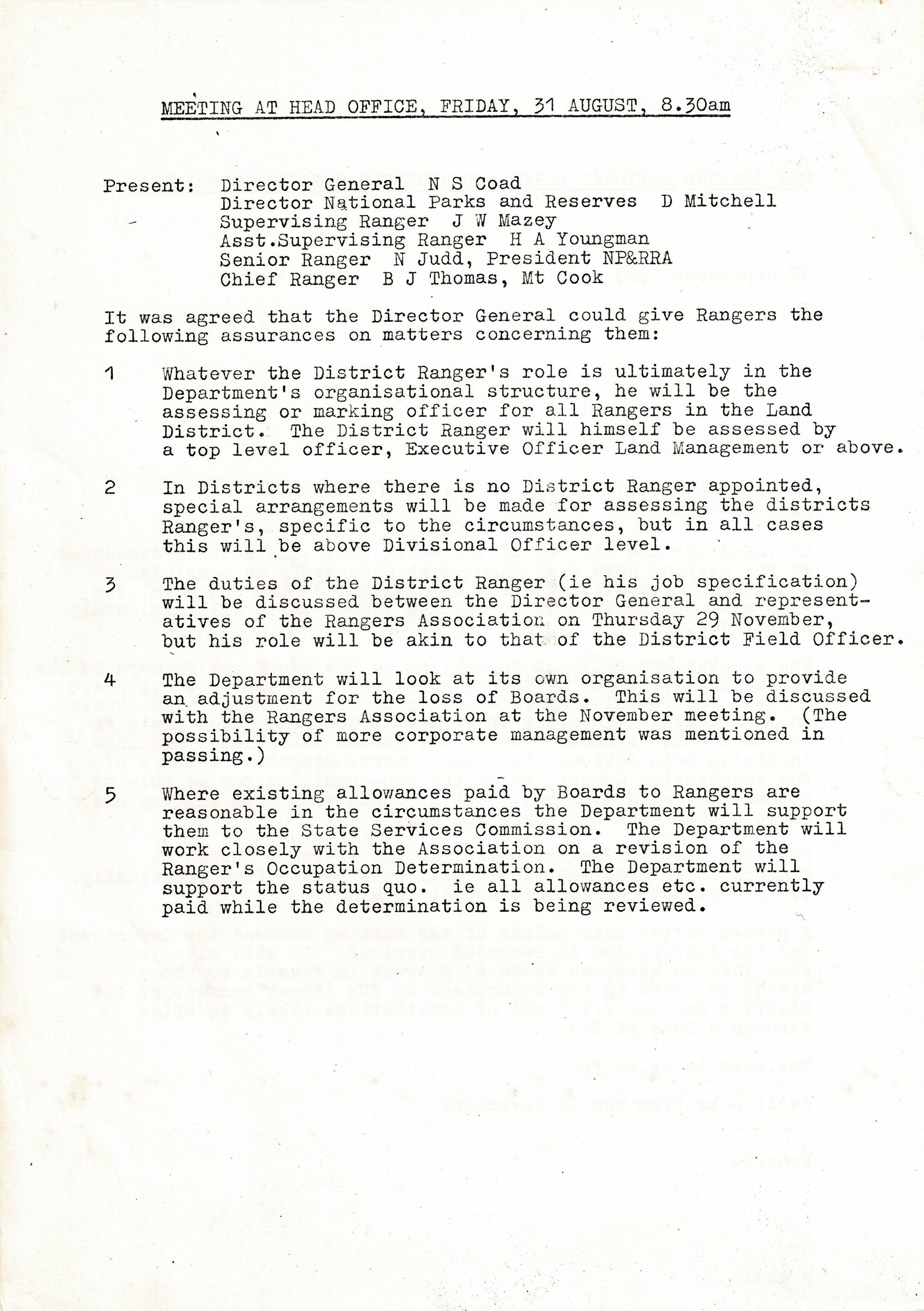 Rangers Association Minutes of a meeting at Head Office-31 August 1979