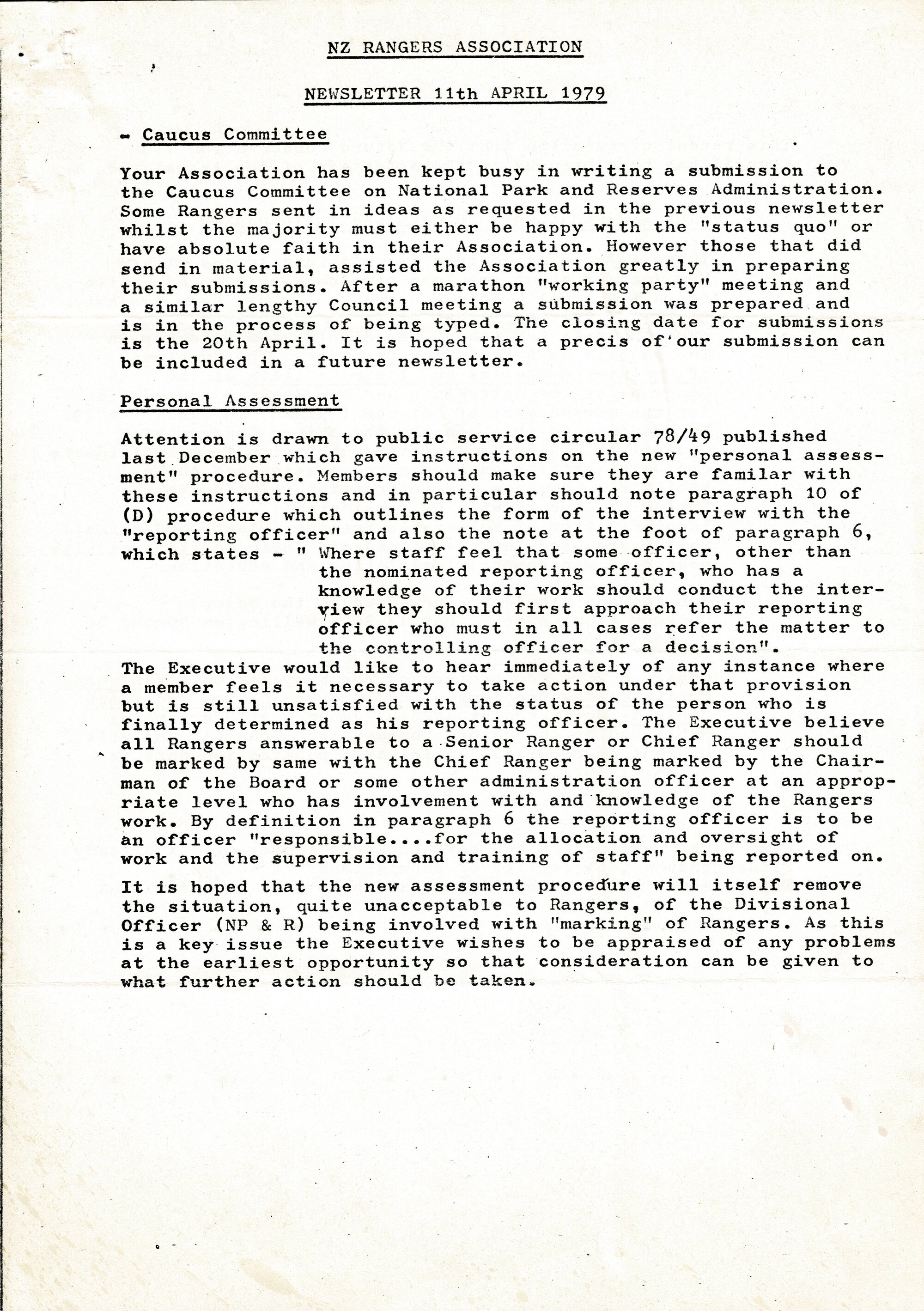 Rangers Association Newsletter-11 April 1979