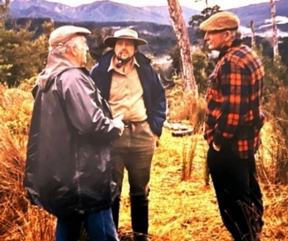 With NZFS Nelson Advisory Board at Oparara Basin discussing cave and karst protection and management, Karamea, 1986? Credit: Gavin Rodley