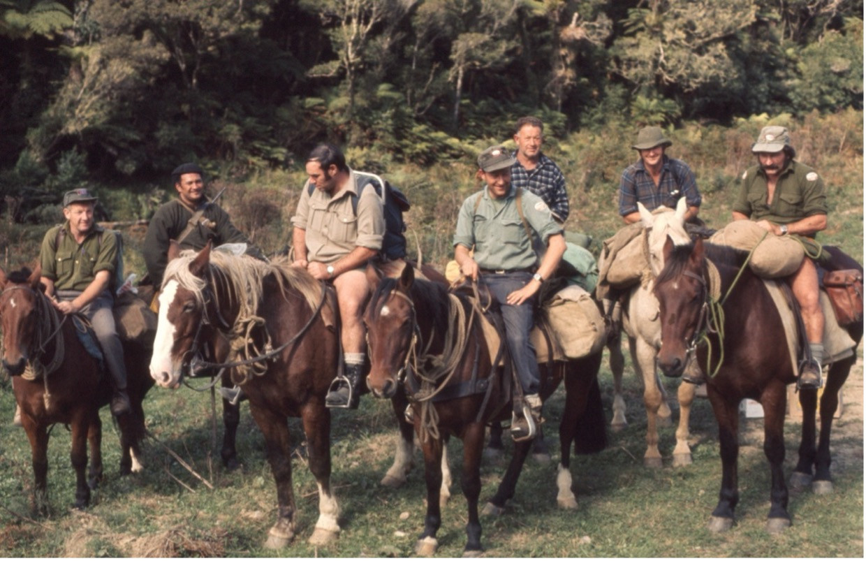 Urewera Inspection: Alf Ure – Ranger | Sonny Biddle – UNP Staff | Myself (BJ) | Don Bell – Chief Ranger | Earl Brownlie – UNP Board Member | Arthur Taylor – UNP Ranger 