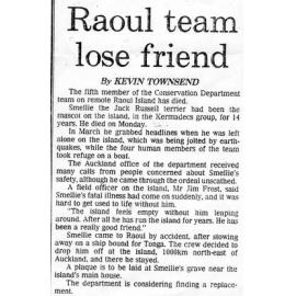 Smellie the dog - Raoul Island - obituary 1993