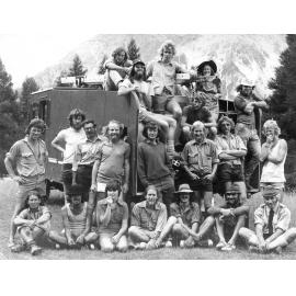 Aoraki Mount Cook National Park staff, on the village fire engine, 1975