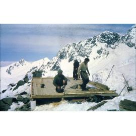 Laying the foundation for the original Pioneer Hut, early 1960s