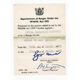 Ranger Warrant (Wildlife Act) 