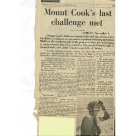 "Mount Cook's last challenge met"-The Press 9/11/1970